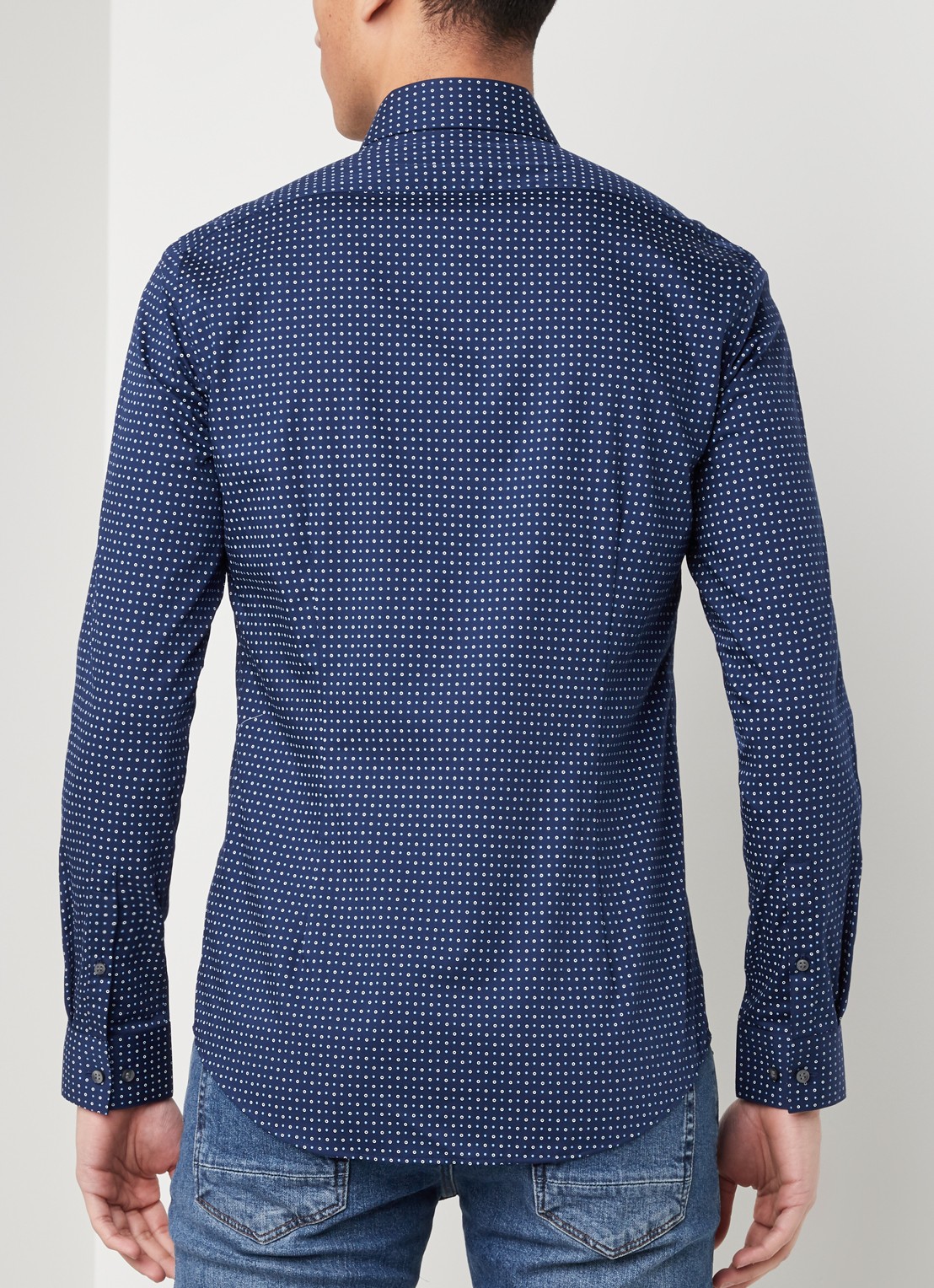 Calvin Klein Slim fit overhemd met stippendessin - achterkant 4 blauw
