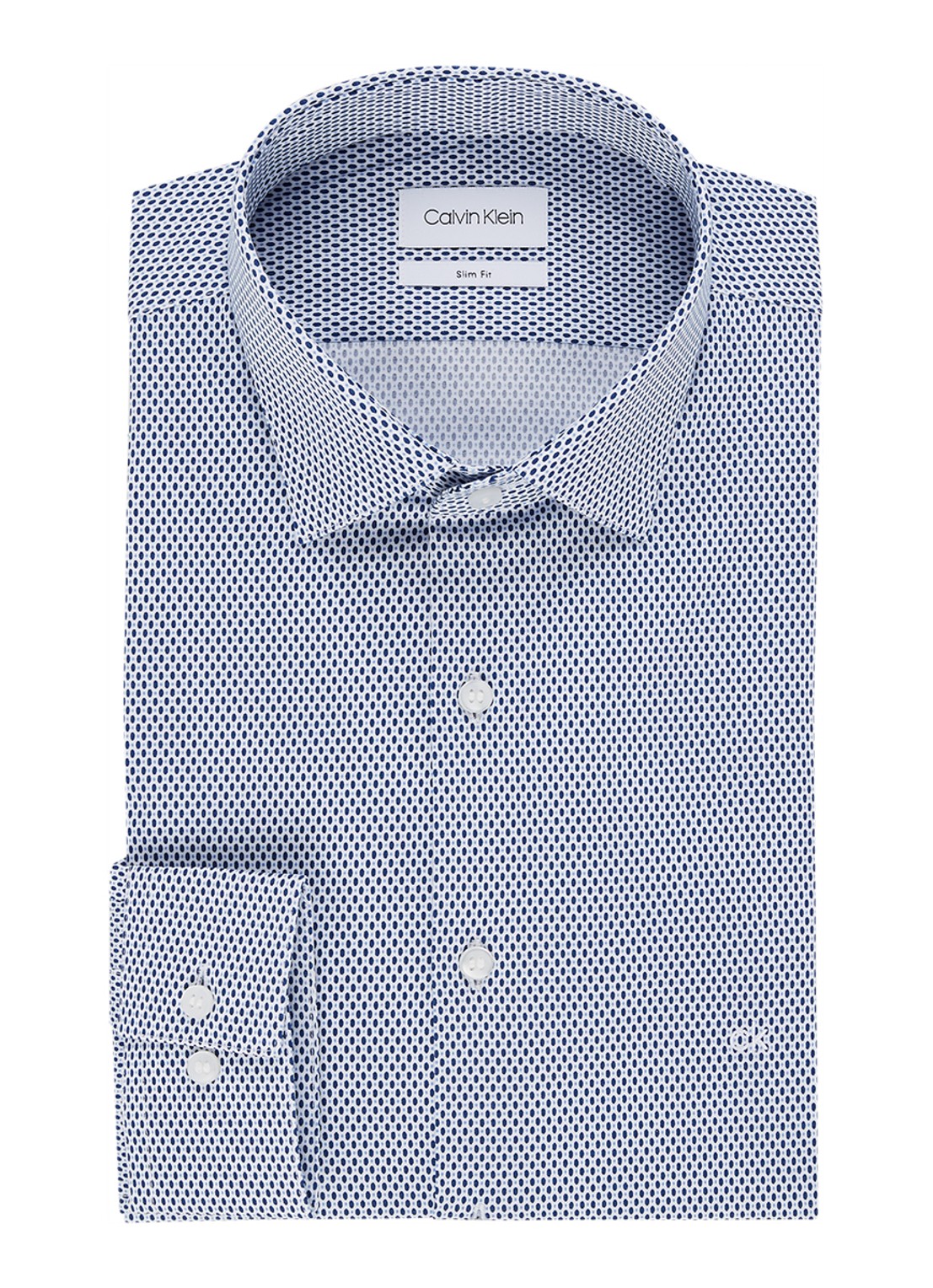 Calvin Klein Slim fit overhemd met stippendessin - voorkant 3 royalblauw