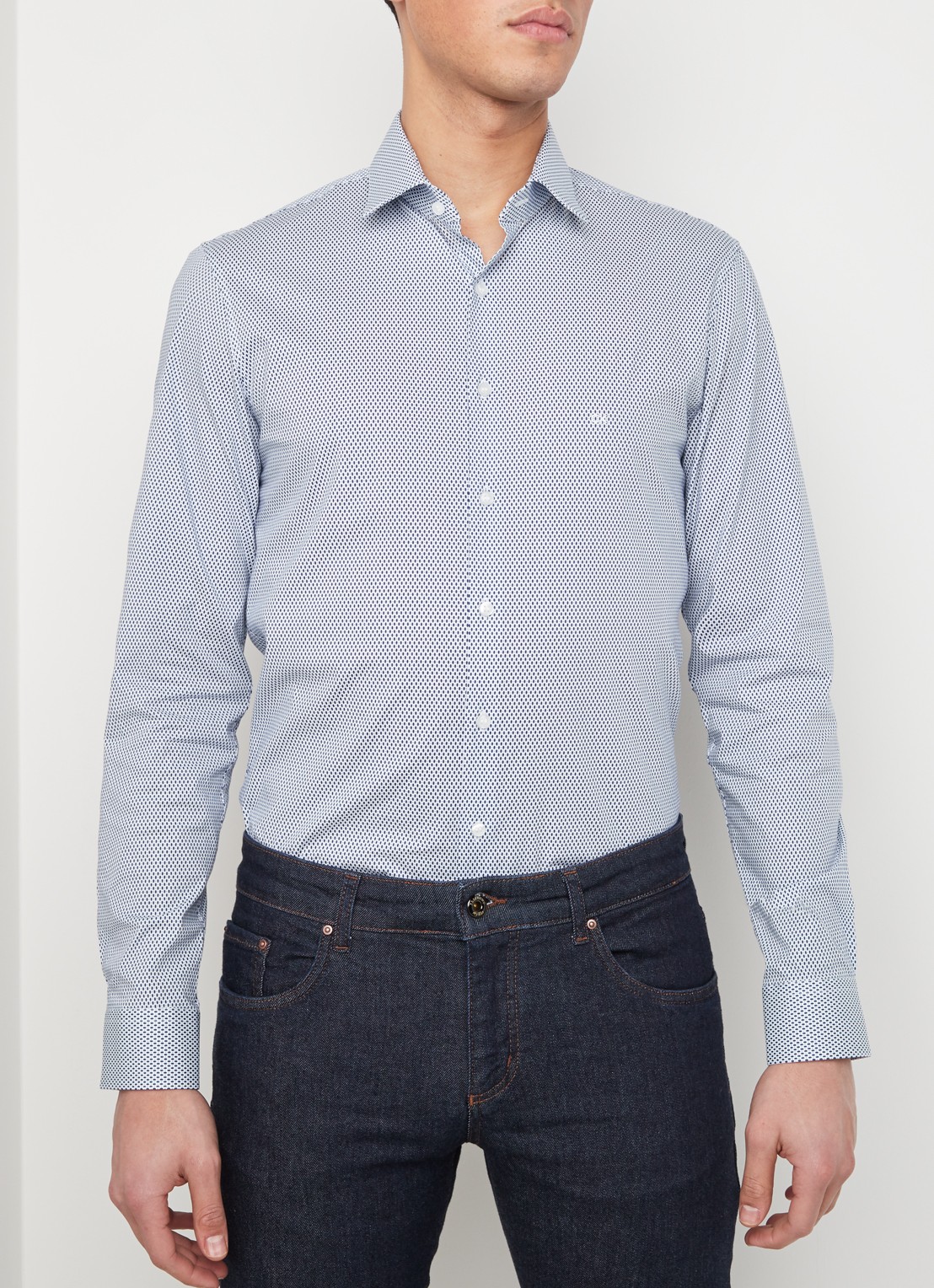 Calvin Klein Slim fit overhemd met stippendessin - detail royalblauw