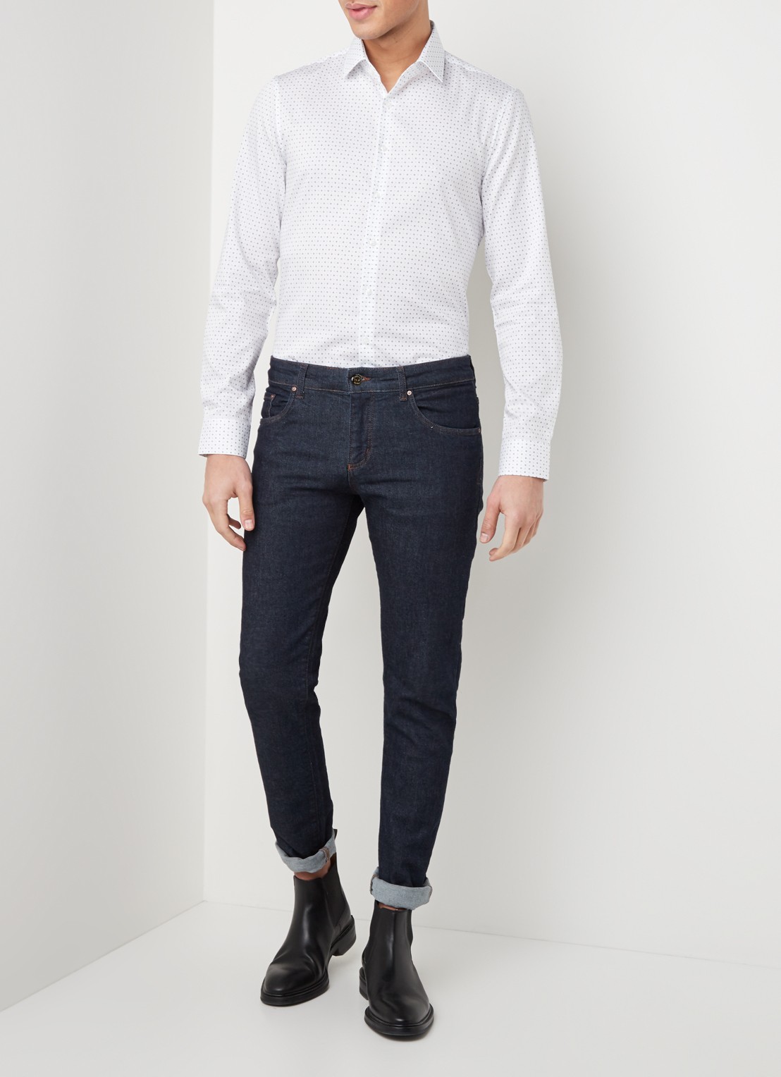 Calvin Klein Slim fit overhemd met stippendessin - voorkant 4 lichtblauw