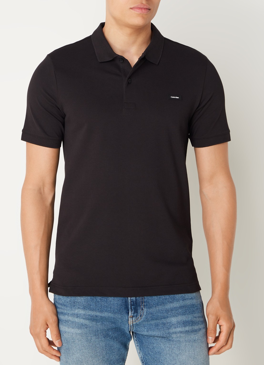 Calvin Klein Slim fit polo van piqué katoen met logo - detail 4 zwart