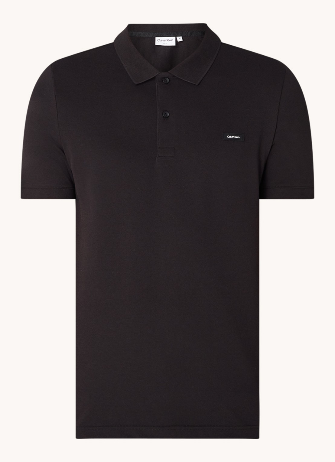 Calvin Klein Slim fit polo van piqué katoen met logo - voorkant 2 zwart
