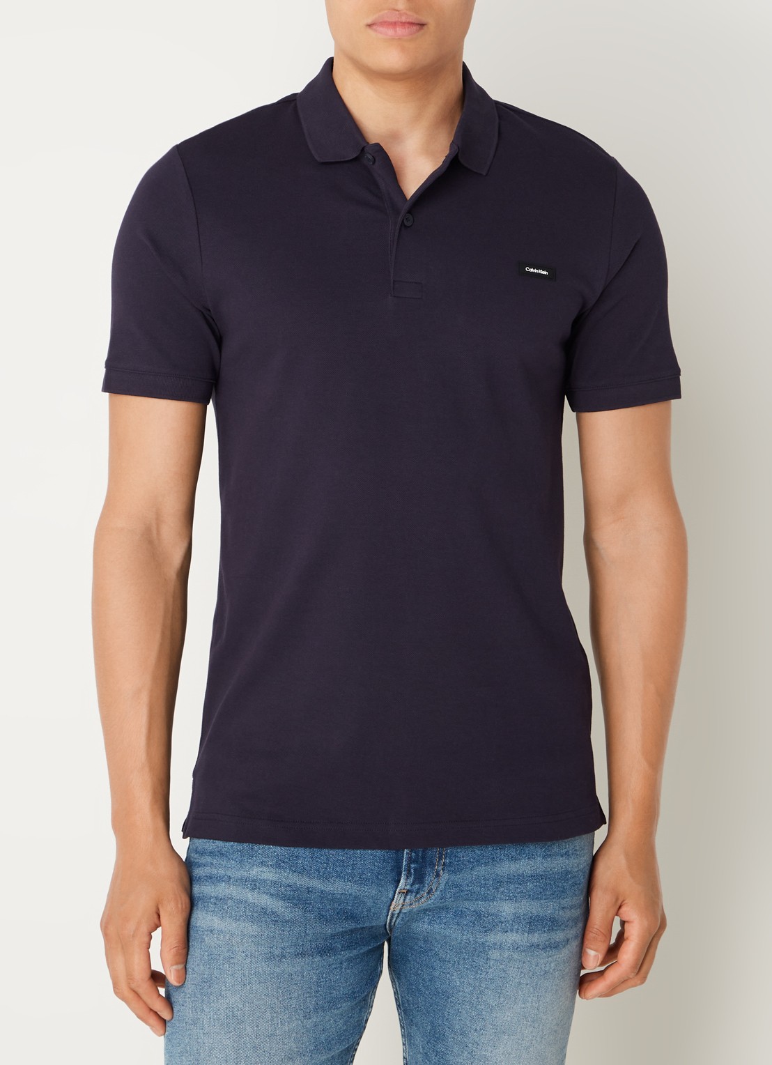 Calvin Klein Slim fit polo van piqué katoen met logo - detail 4 donkerblauw