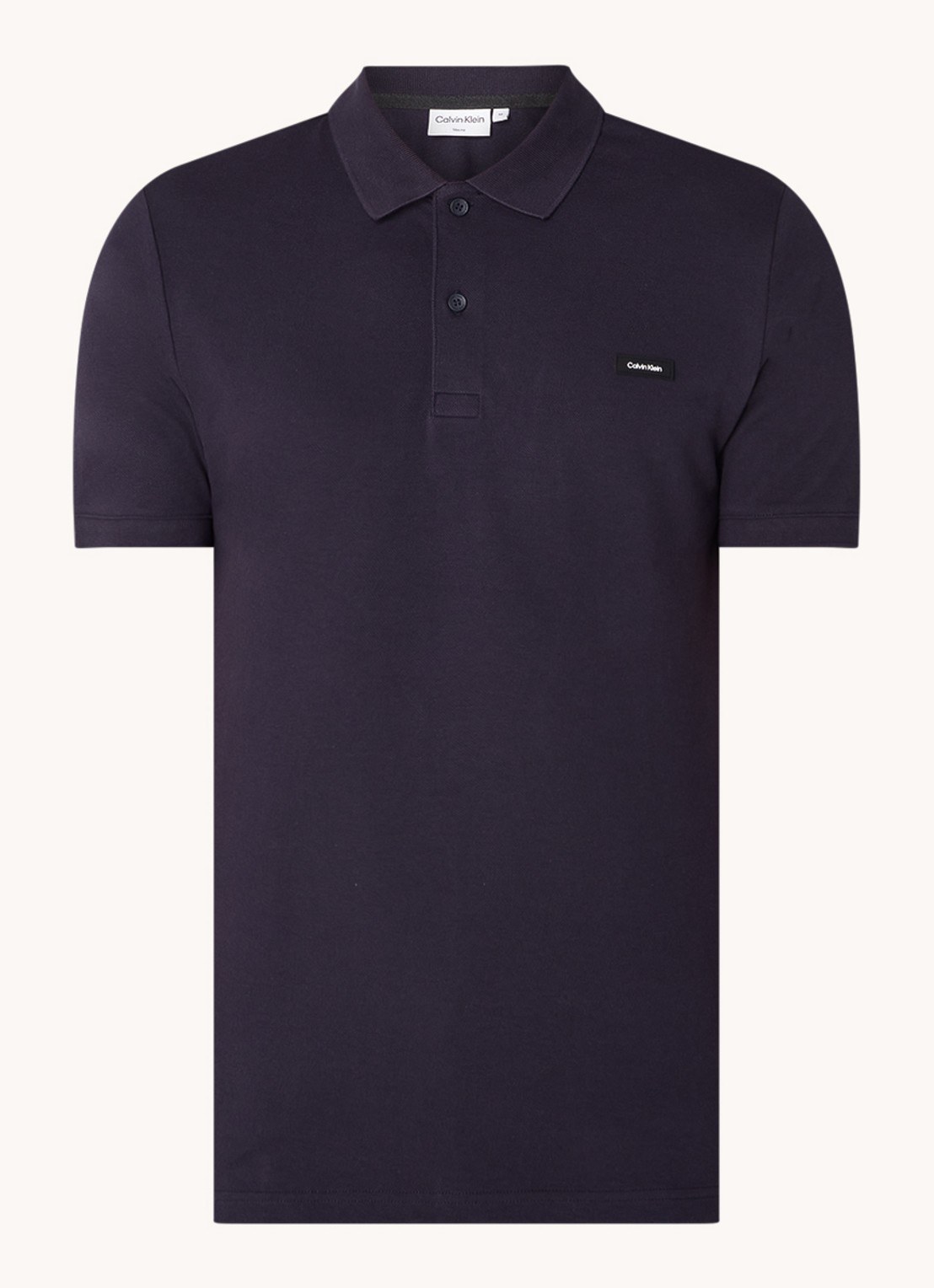 Calvin Klein Slim fit polo van piqué katoen met logo - voorkant 2 donkerblauw
