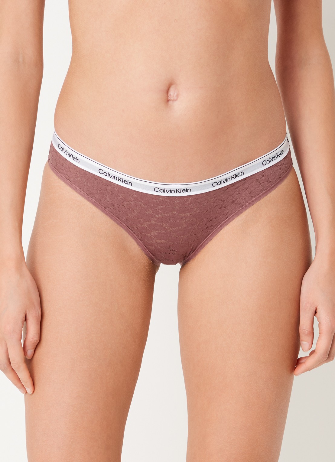 Calvin Klein Slip van mesh met panterprint - detail donkerroze
