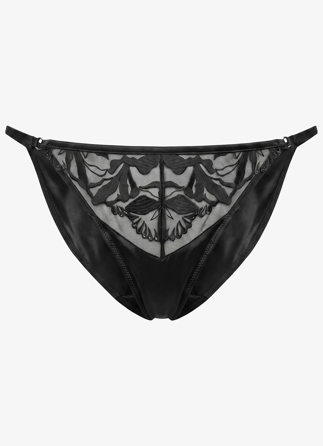 Calvin Klein Slip van satijn met mesh en borduring - voorkant 5 zwart