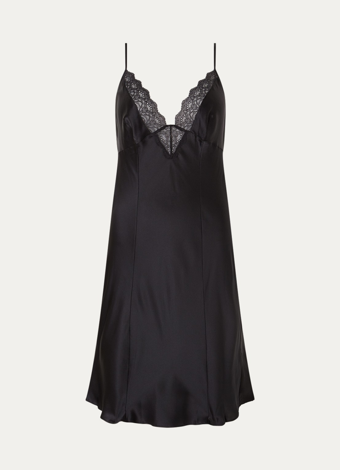 Calvin Klein Slipdress van zijde met kant - voorkant 2 black-ub1
