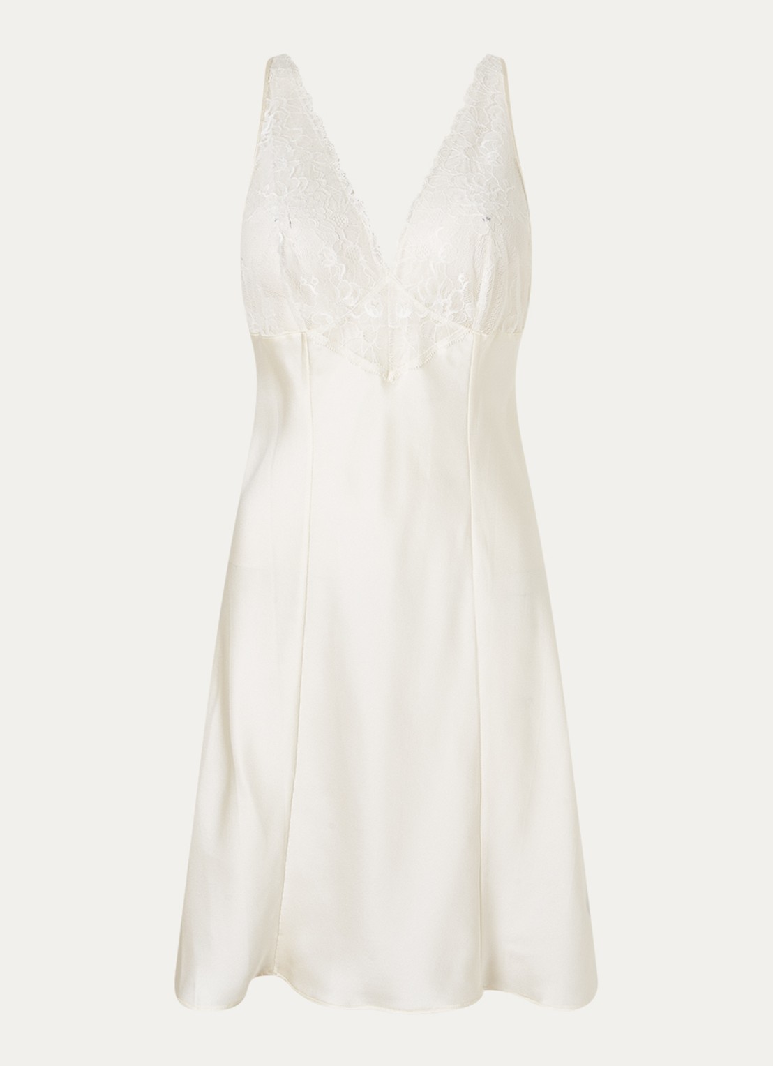 Calvin Klein Slipdress van zijde met kant - voorkant 2 vanillegeel