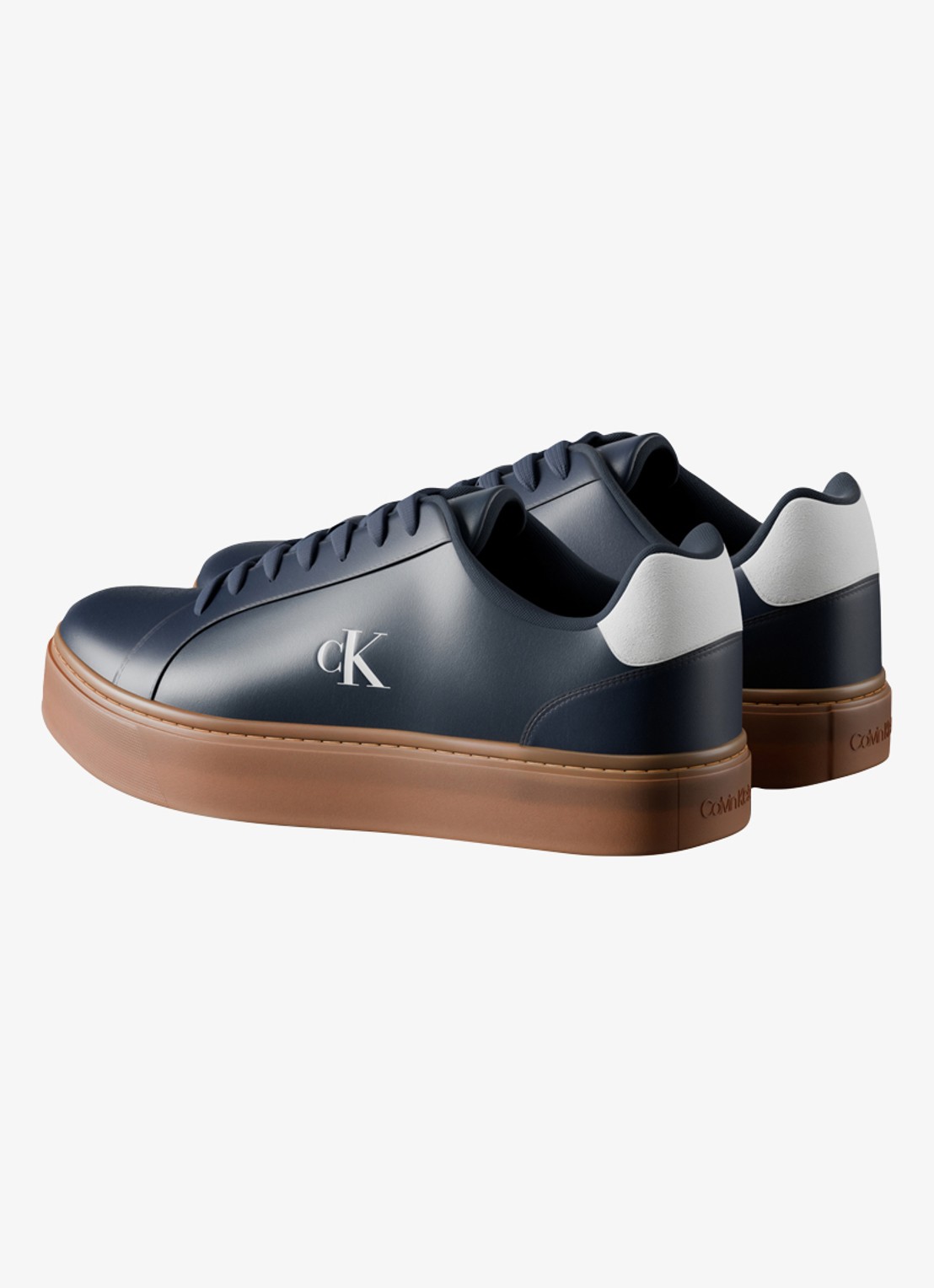 Calvin Klein Sneaker van leer met logo - achterkant 6 calvin navy/off white/gum-0zv / blauw