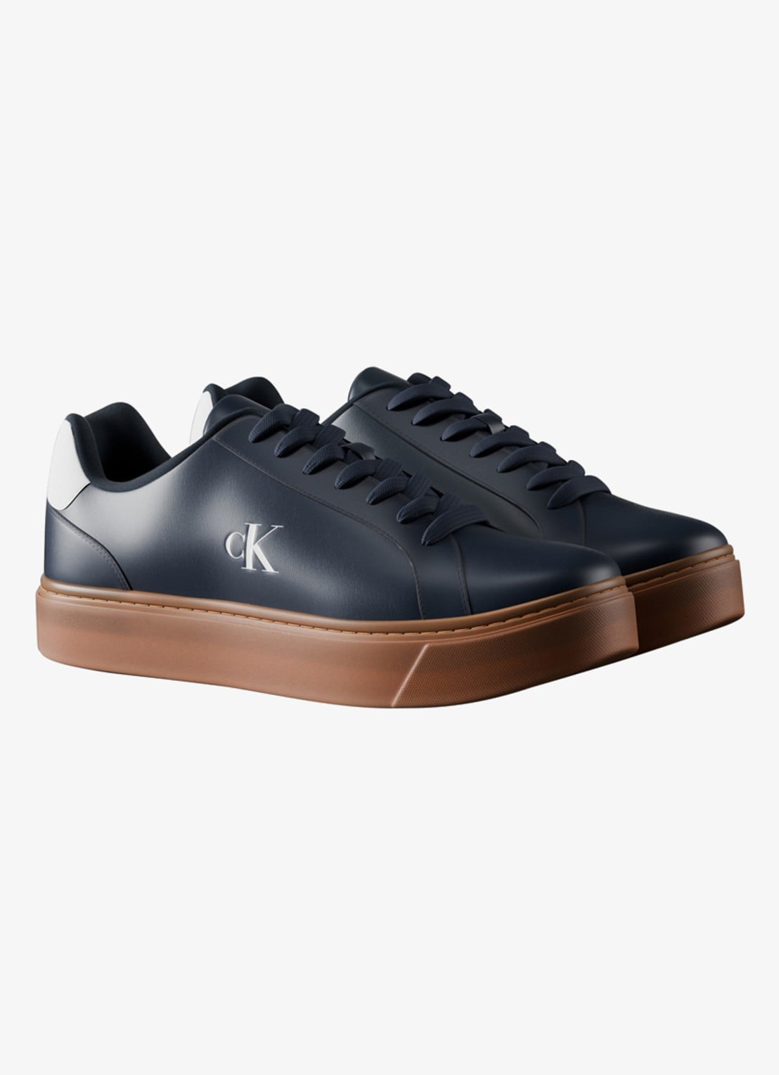 Calvin Klein Sneaker van leer met logo - voorkant 5 calvin navy/off white/gum-0zv / blauw