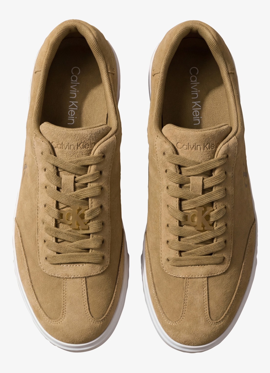 Calvin Klein Sneaker van suède - voorkant 2 camel