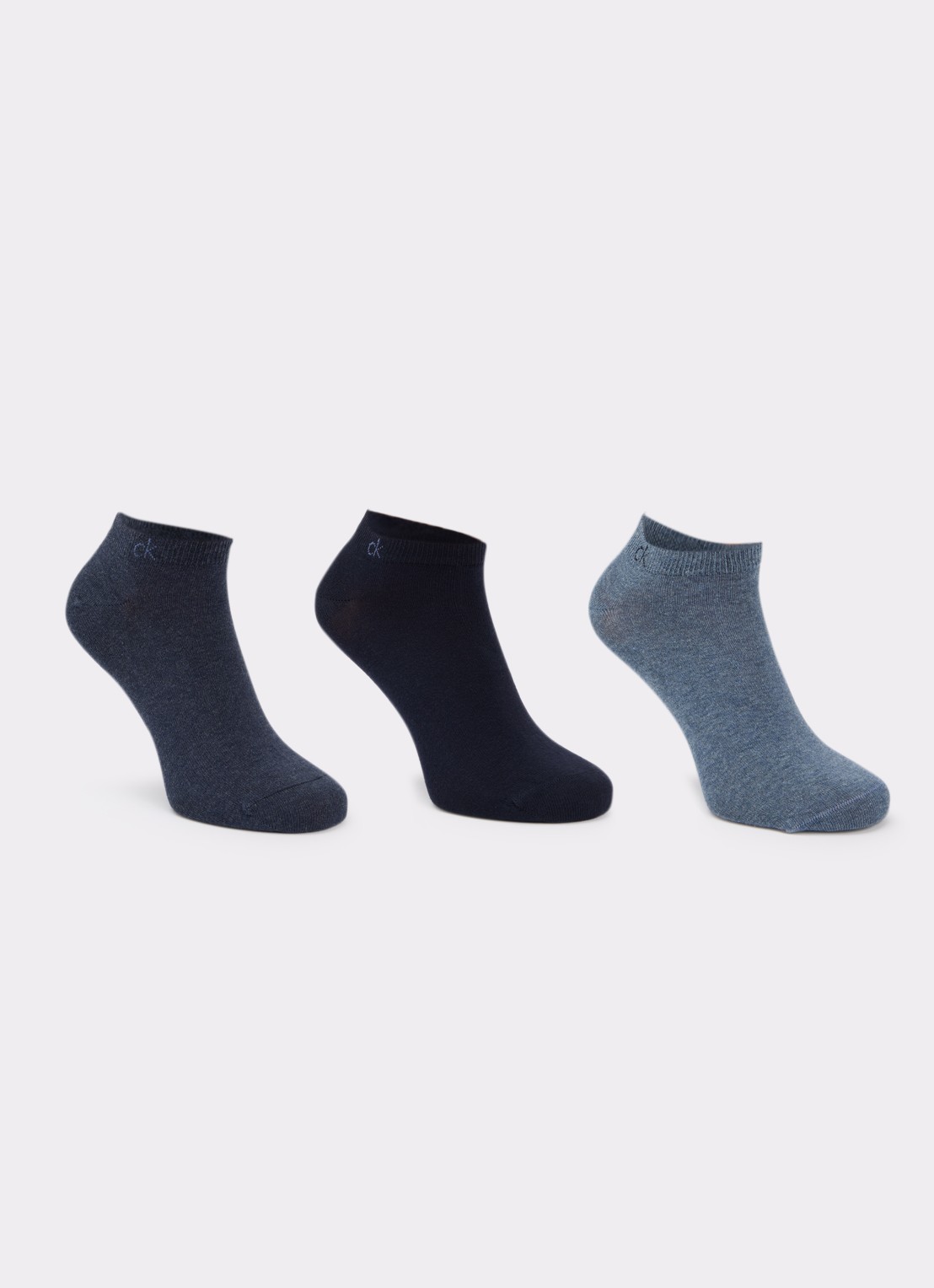 Calvin Klein Sneakersokken met logo in 3-pack - voorkant 2 blauw