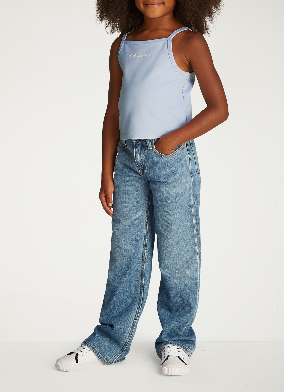 Calvin Klein Spaghetti top met logo - voorkant 5 lichtblauw