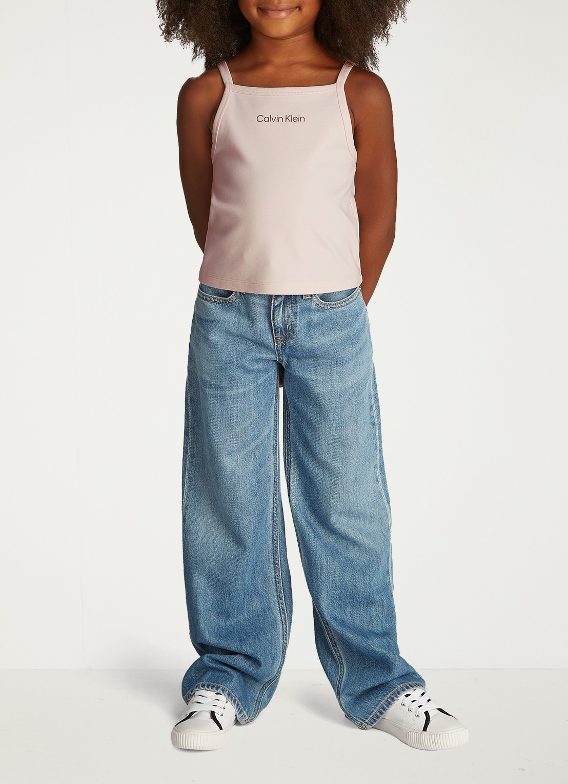 Calvin Klein Spaghetti top met logo - voorkant 3 roze