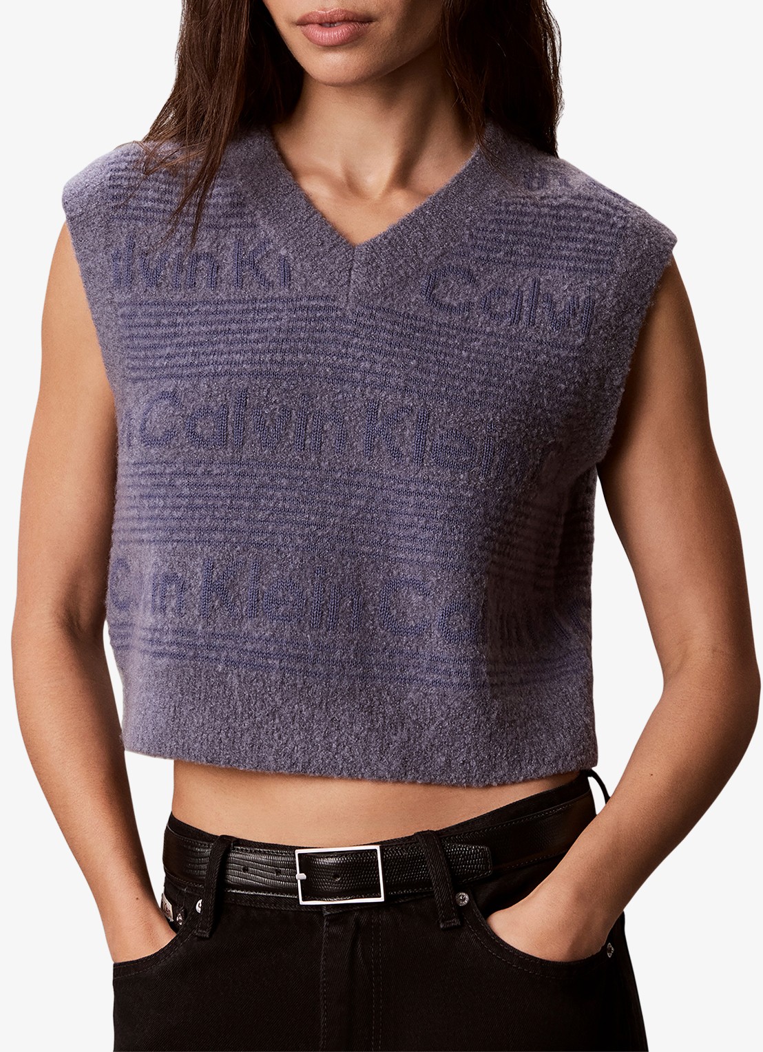 Calvin Klein Spencer in wolblend met logoprint - detail 4 paars