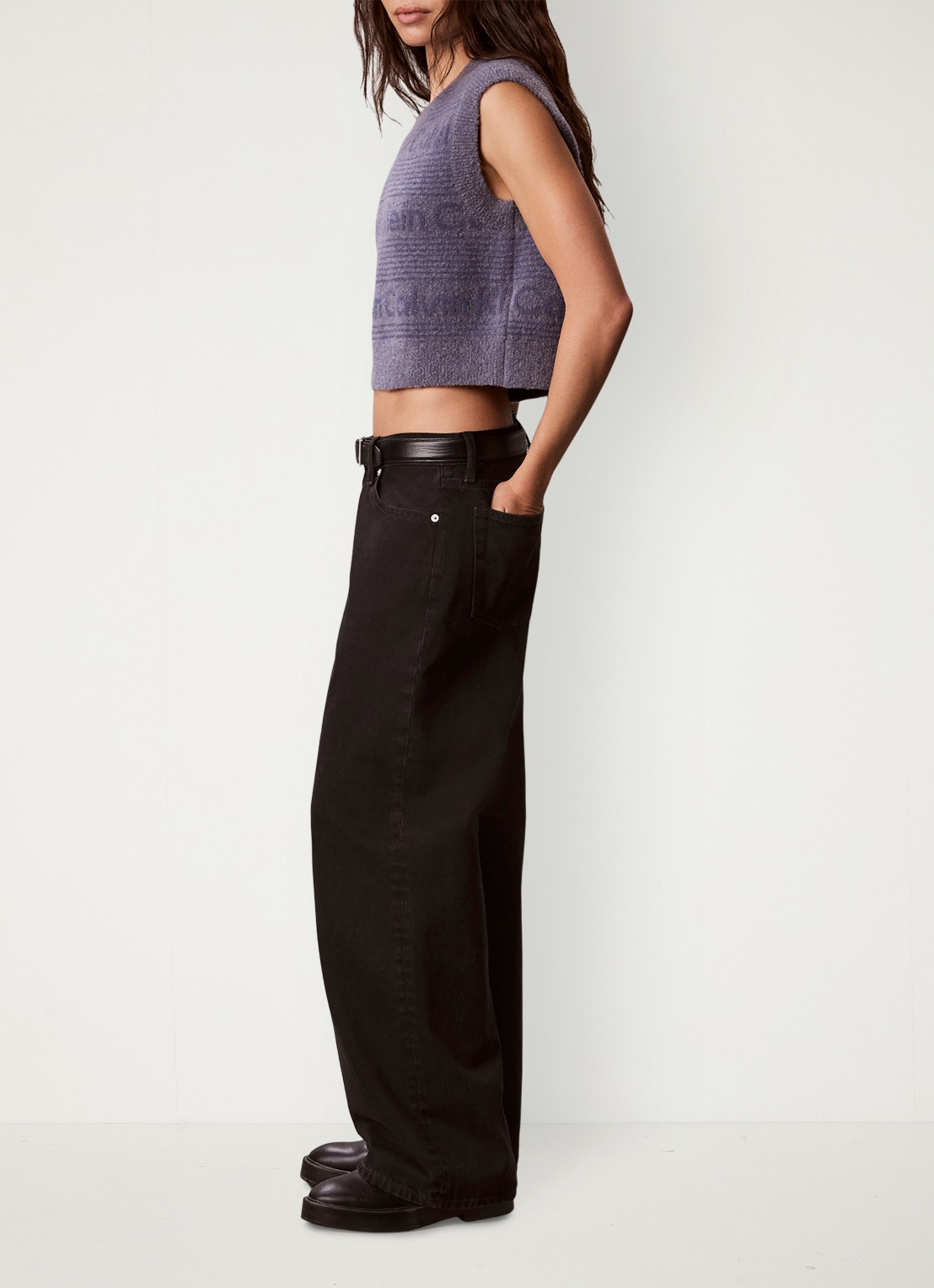 Calvin Klein Spencer in wolblend met logoprint - detail 7 paars