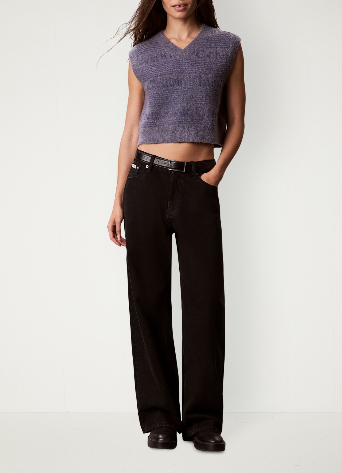 Calvin Klein Spencer in wolblend met logoprint - voorkant 2 paars
