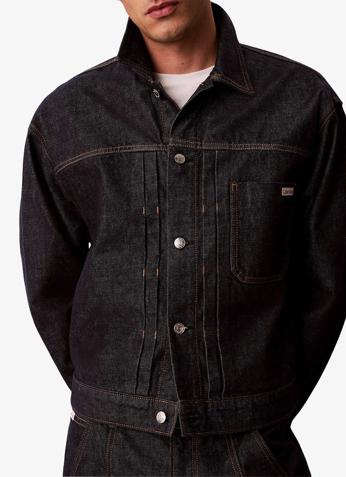 Calvin Klein Spijkerjas met borstzak - detail donkerblauw