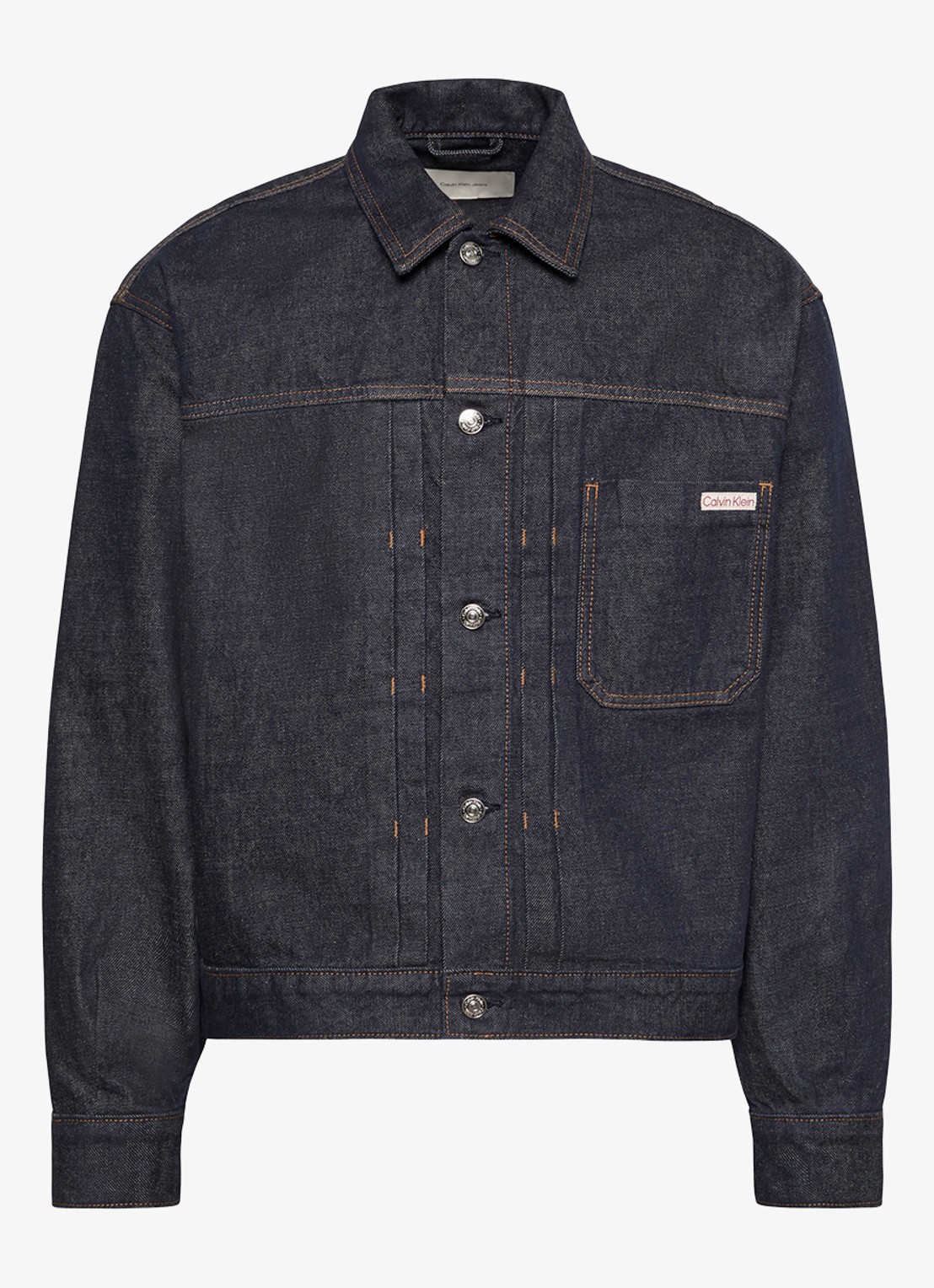 Calvin Klein Spijkerjas met borstzak - voorkant 6 donkerblauw