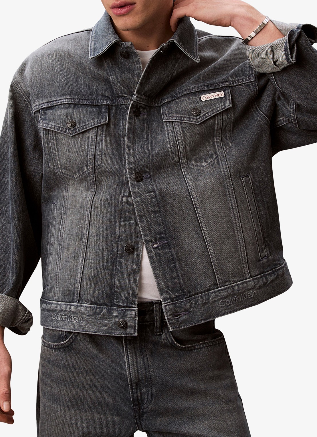 Calvin Klein Spijkerjas met steekzakken - detail 3 middengrijs