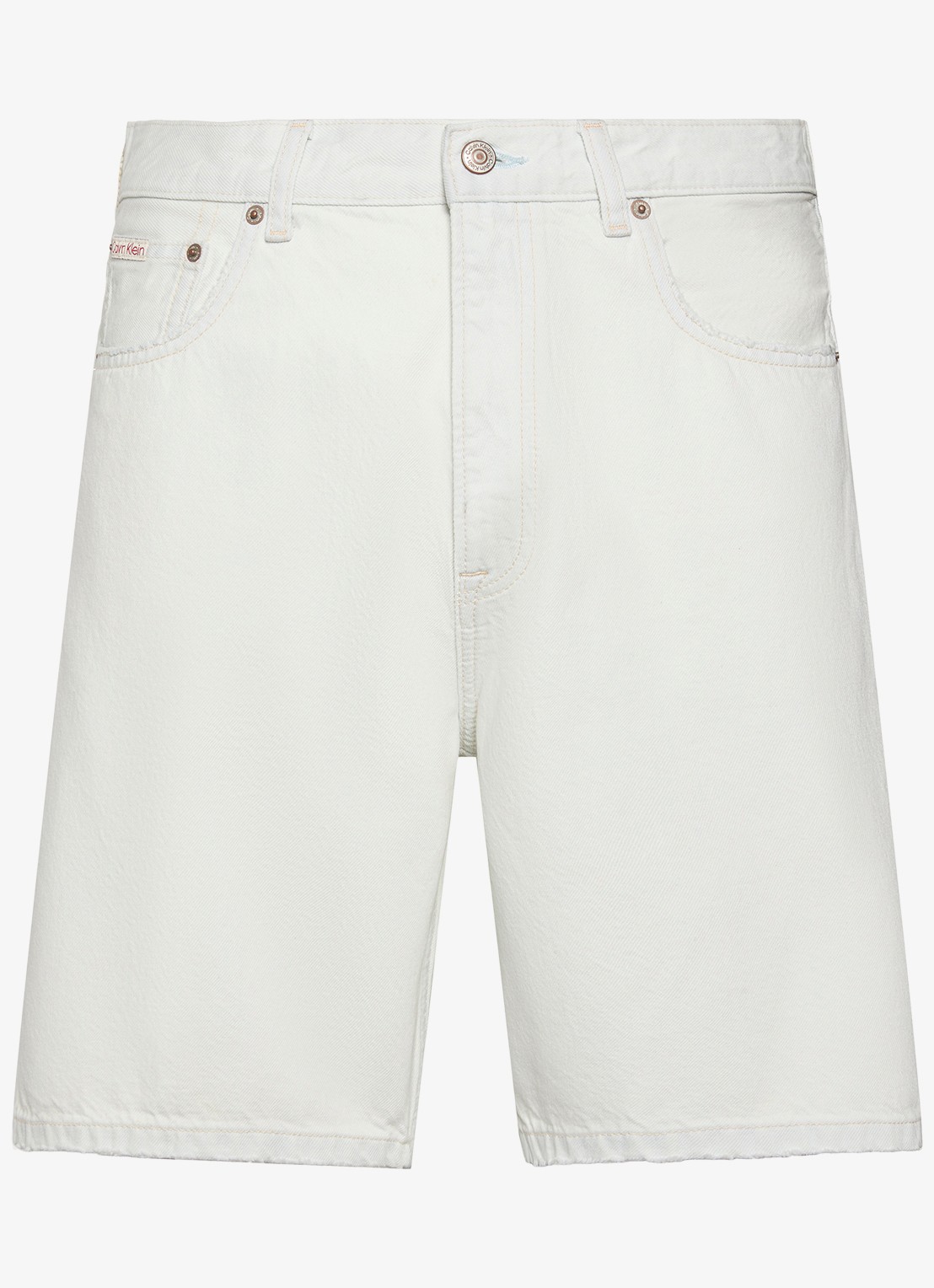 Calvin Klein Straight fit korte broek van denim met steekzakken - voorkant gebroken wit