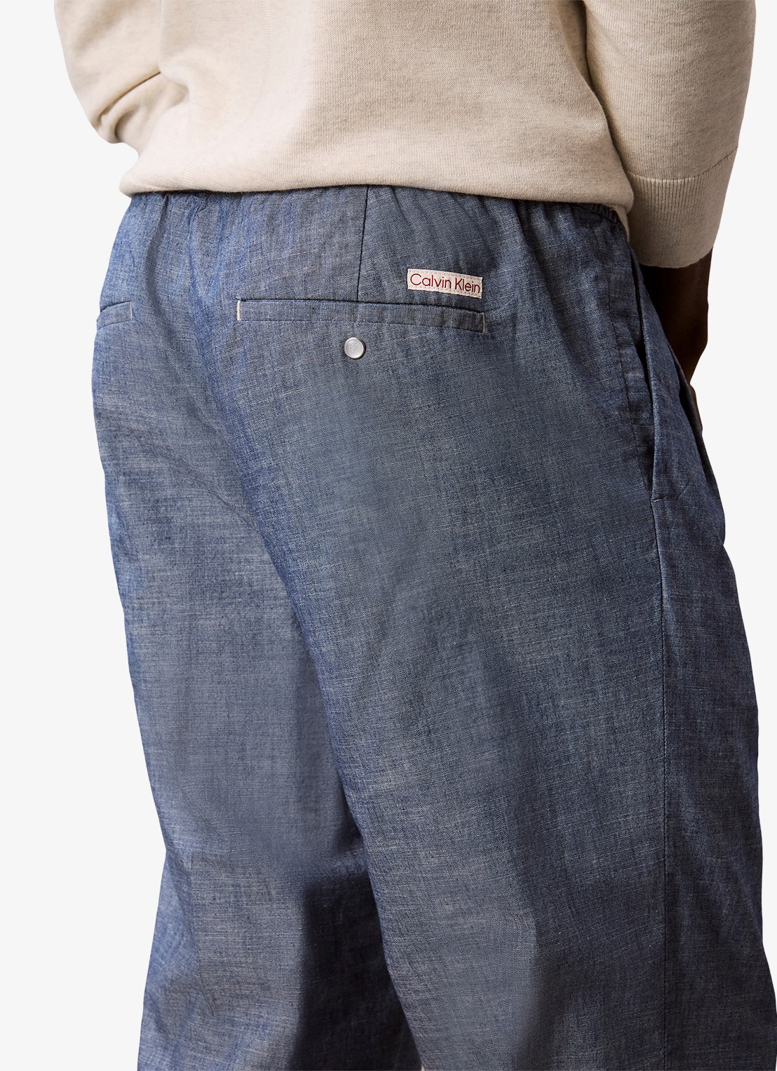 Calvin Klein Straight fit pantalon met trekkoord - detail 4 blue descent-c32 /  lichtblauw