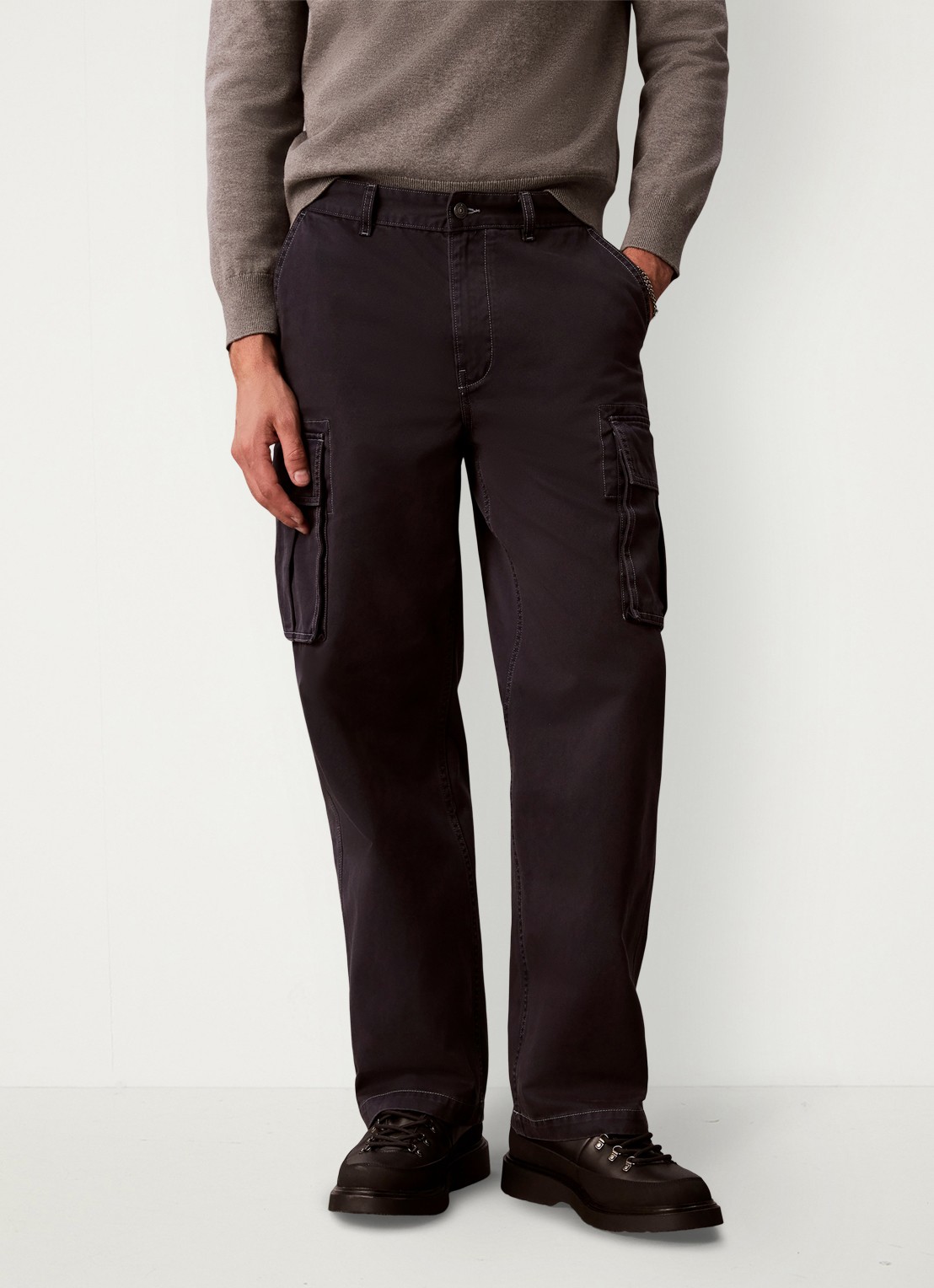 Calvin Klein Straight leg cargobroek met opgestikte zakken - detail donkergrijs