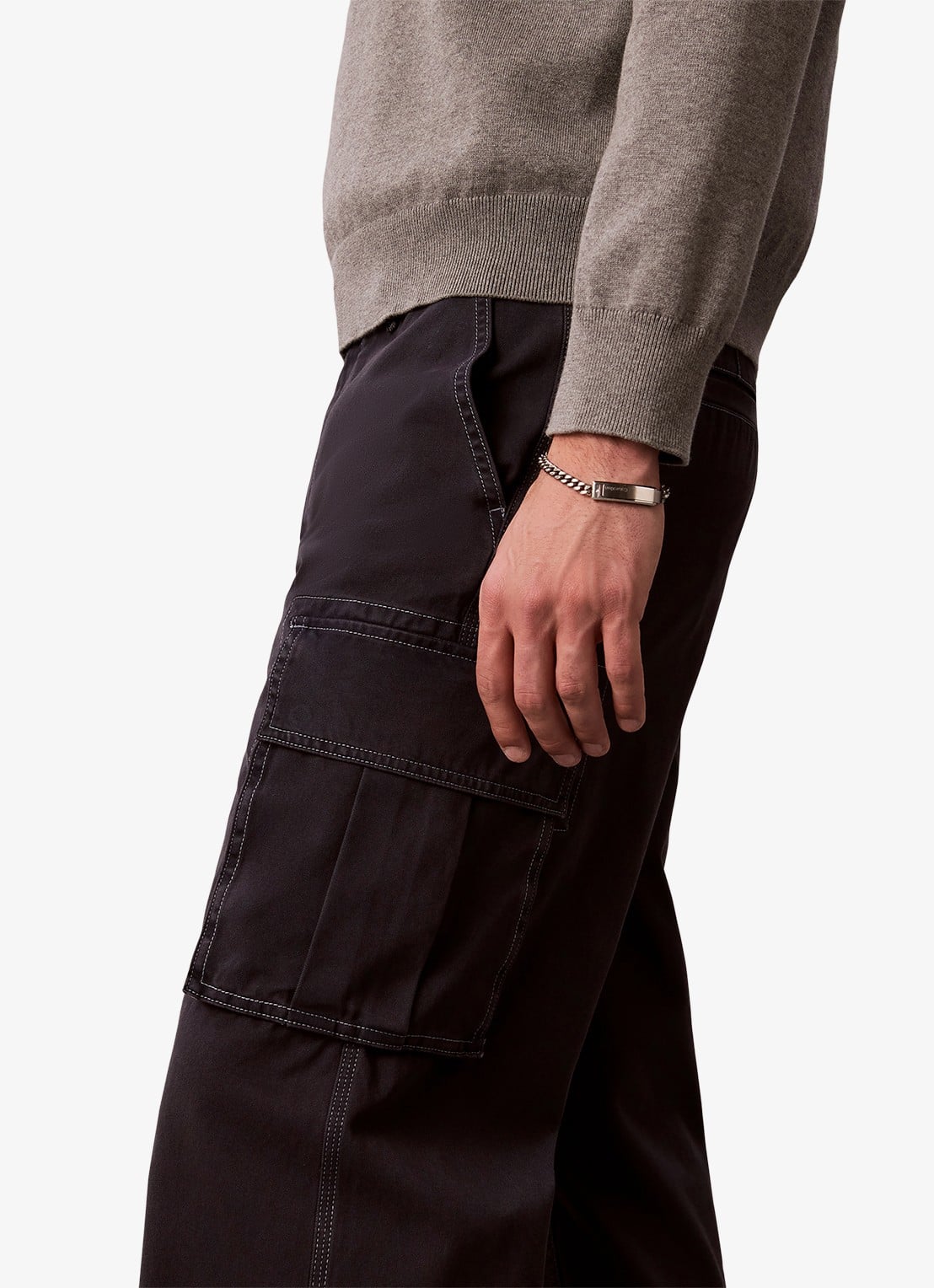 Calvin Klein Straight leg cargobroek met opgestikte zakken - detail 4 donkergrijs