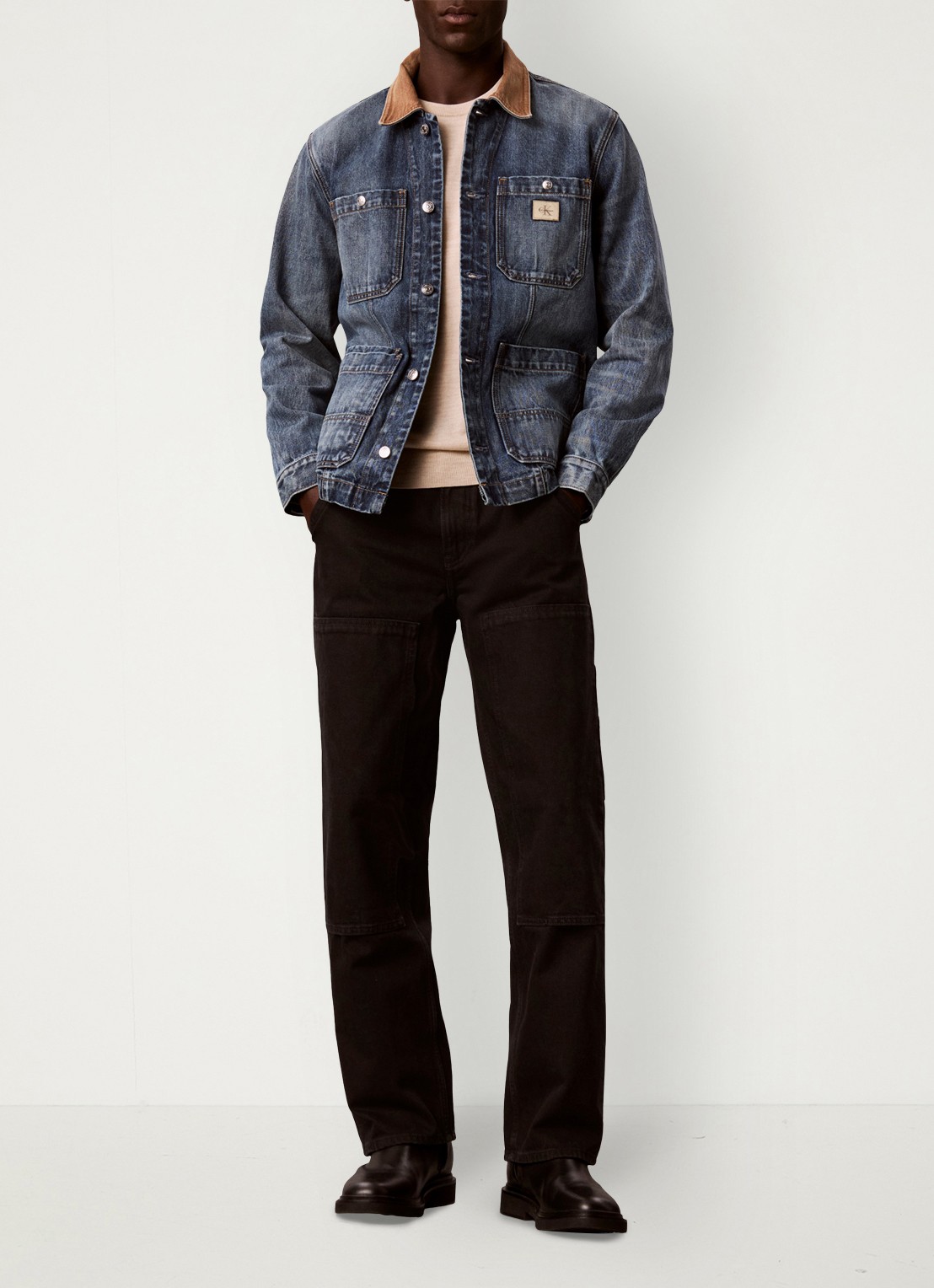 Calvin Klein Straight leg carpenter jeans met gekleurde wassing - voorkant 6 zwart