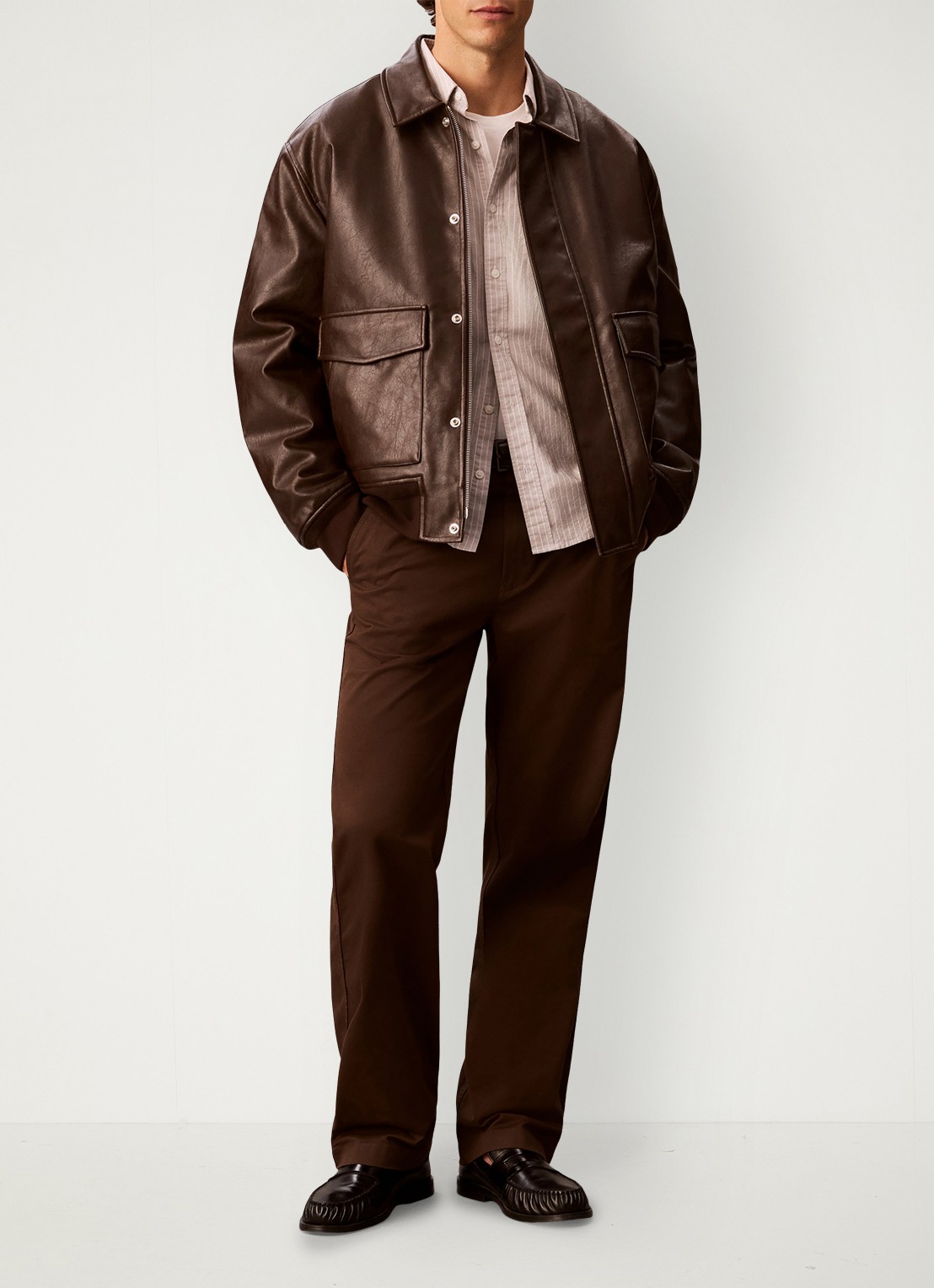 Calvin Klein Straight leg chino in katoenblend - voorkant 3 brown cork-wfm