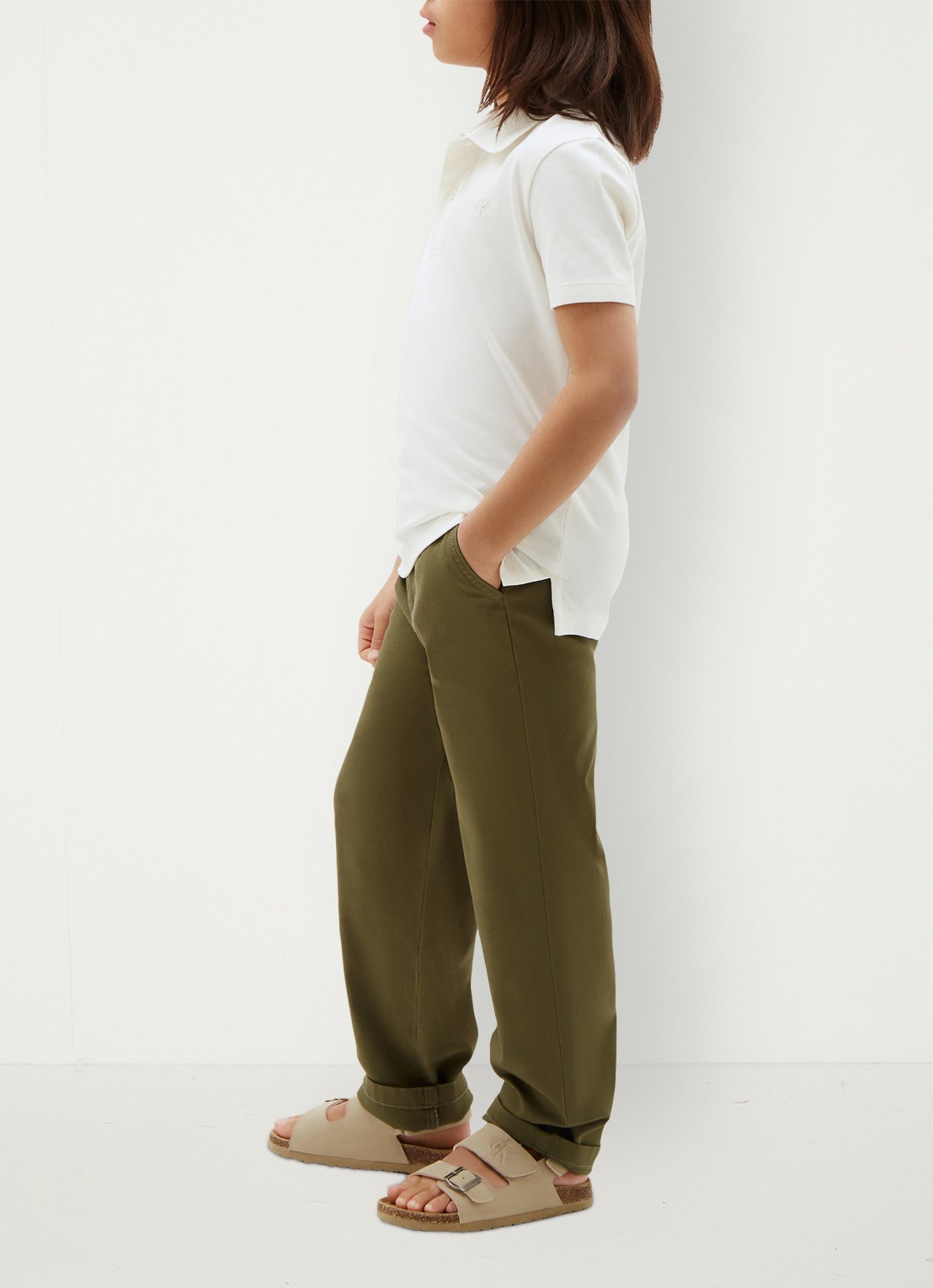 Calvin Klein Straight leg chino met logo - detail 3 olijfgroen
