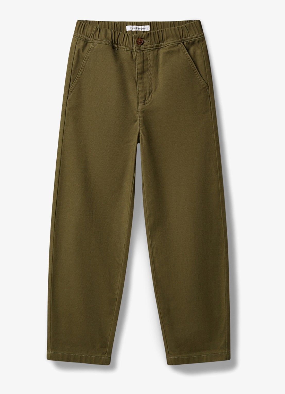 Calvin Klein Straight leg chino met logo - voorkant 4 olijfgroen