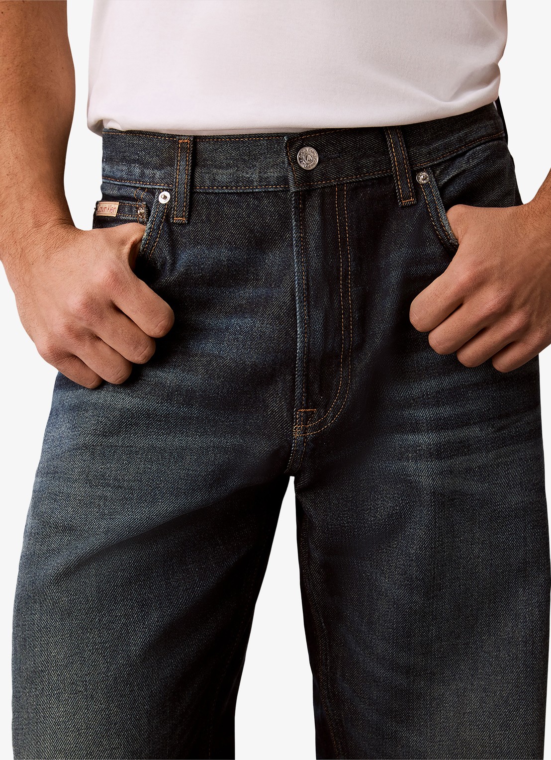 Calvin Klein Straight leg jeans met donkere wassing - detail 3 timber-4dq /  blauw