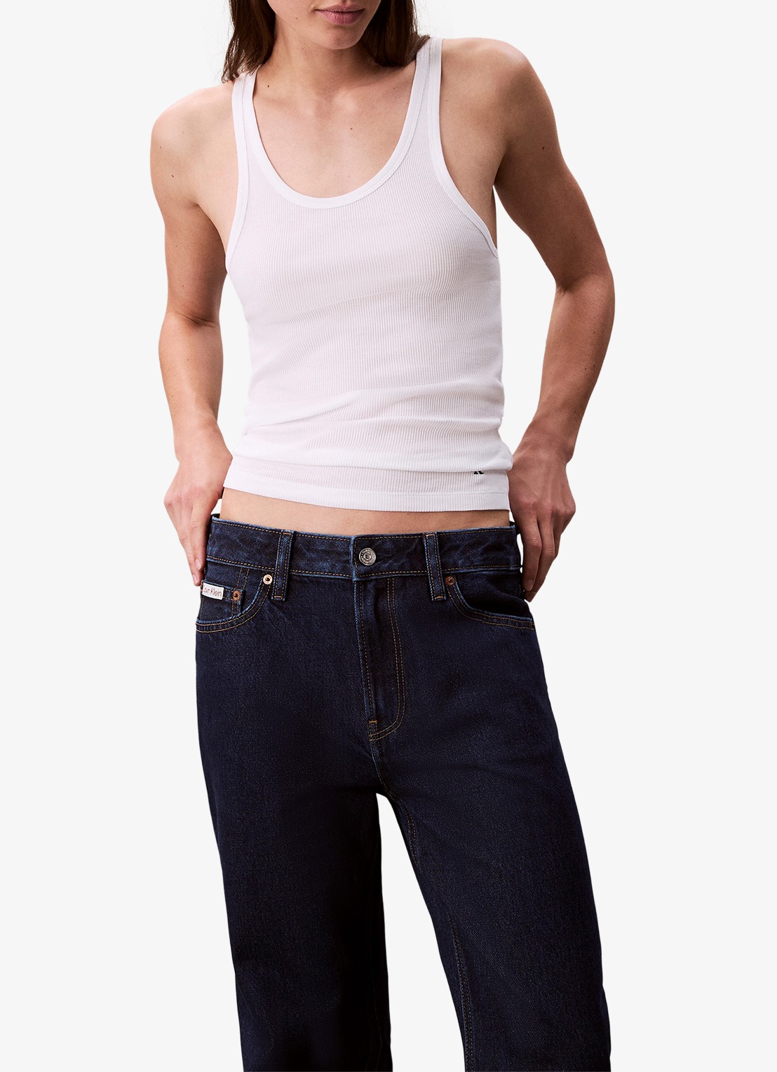 Calvin Klein Straight leg jeans met steekzakken - detail 4 donkerblauw