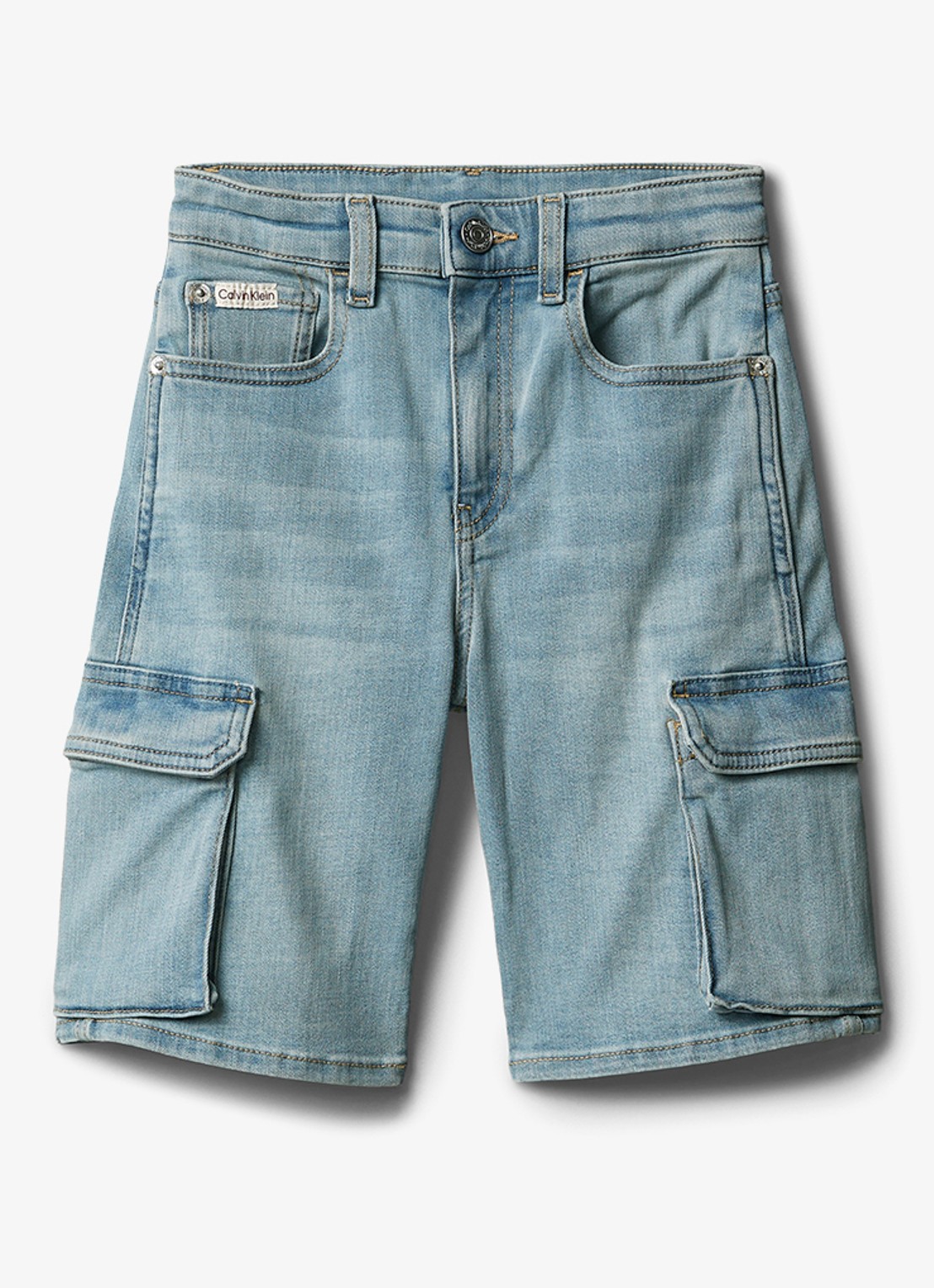 Calvin Klein Straight leg korte broek van denim met klepzakken - voorkant indigo