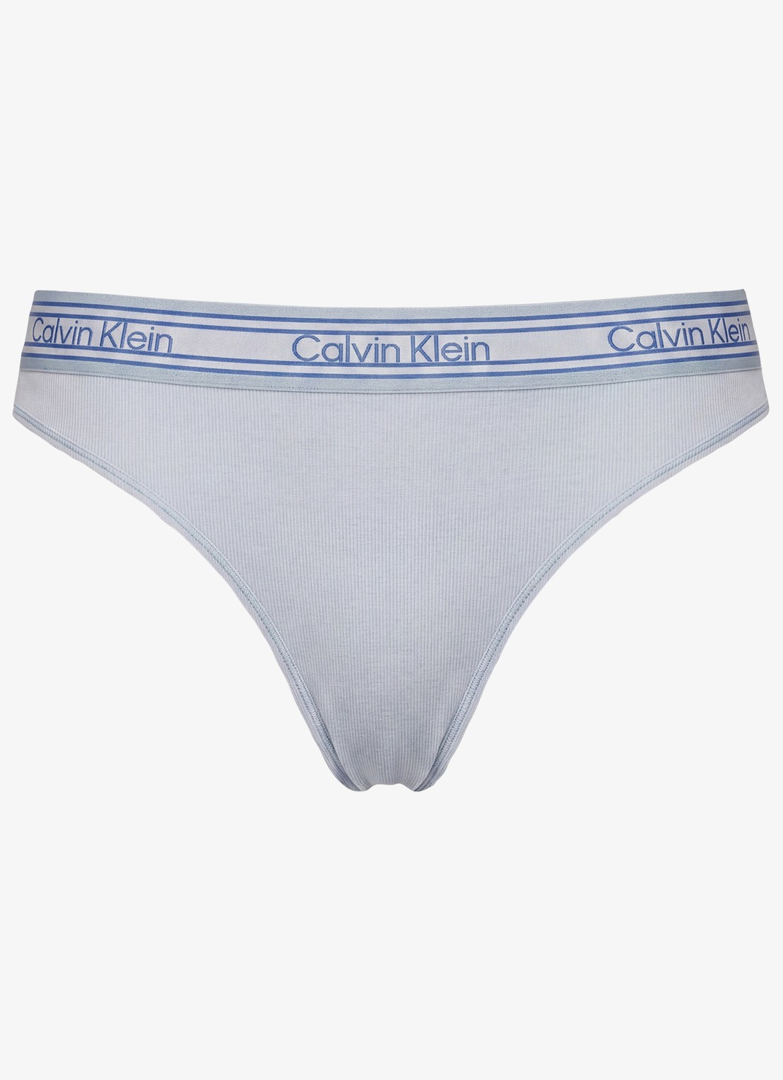 Calvin Klein String met ribstructuur en logoband - voorkant 4 blauwgrijs