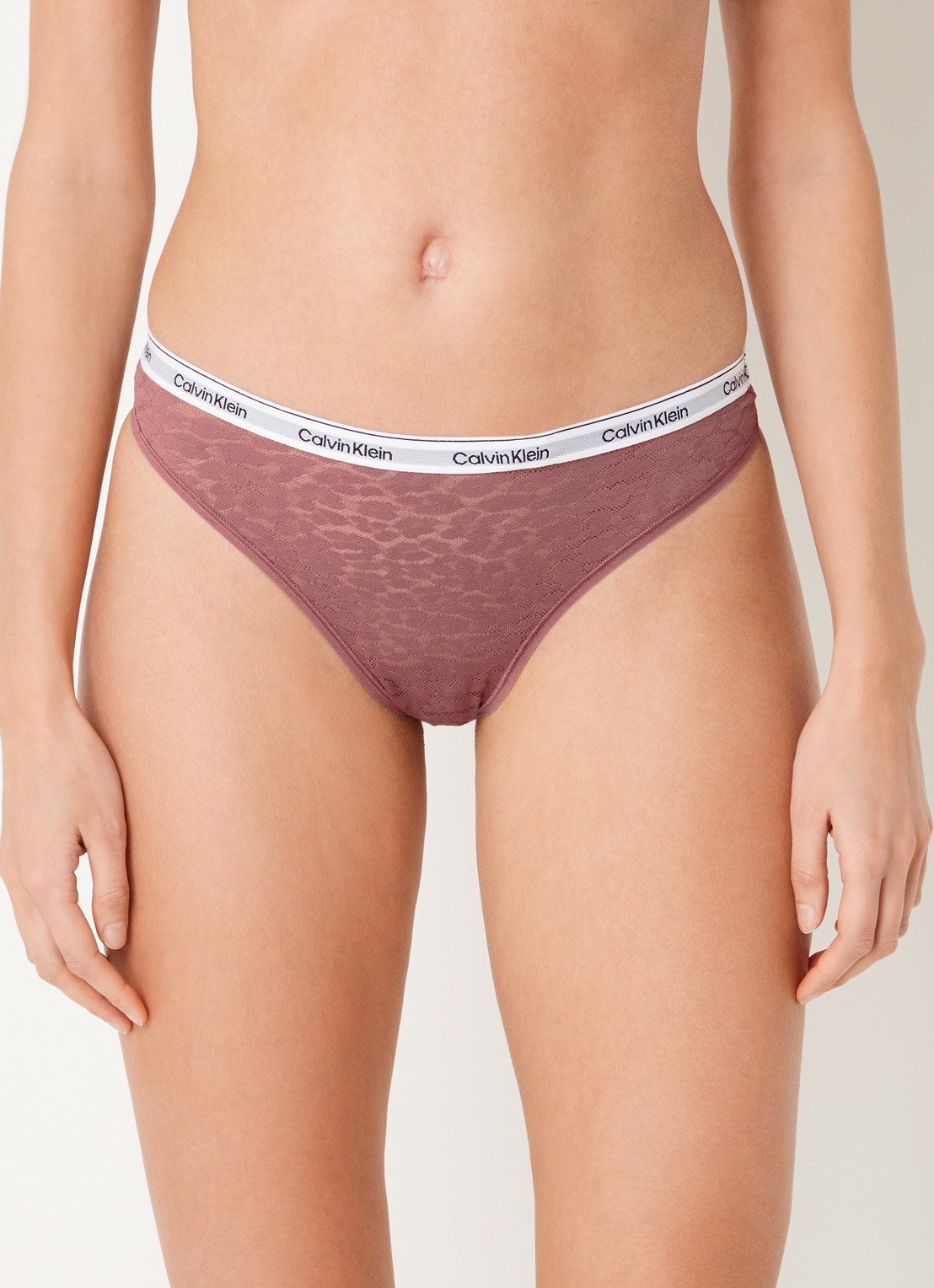 Calvin Klein String van mesh met panterprint - detail donkerroze