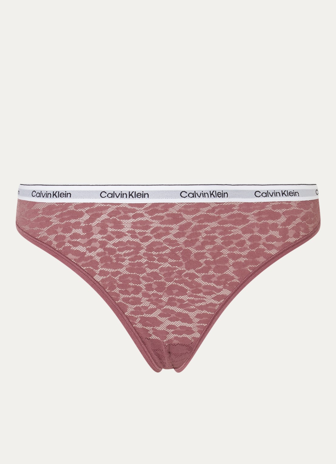 Calvin Klein String van mesh met panterprint - voorkant 4 donkerroze