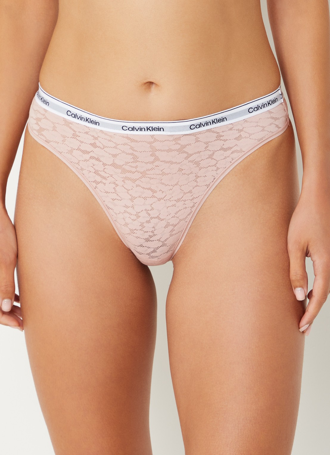 Calvin Klein String van mesh met panterprint - detail 3 oudroze