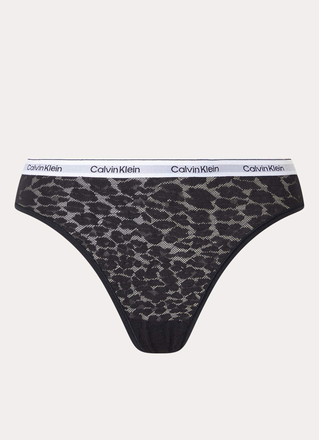 Calvin Klein String van mesh met panterprint - voorkant zwart