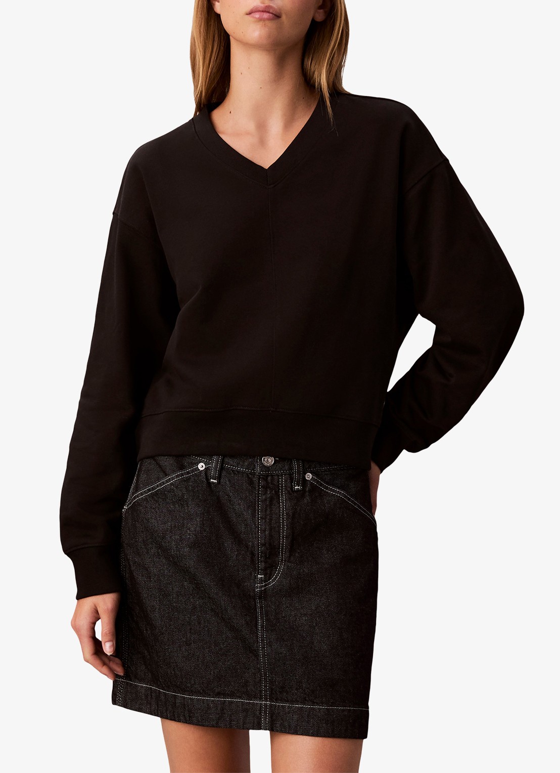 Calvin Klein Sweater in katoenblend - detail zwart