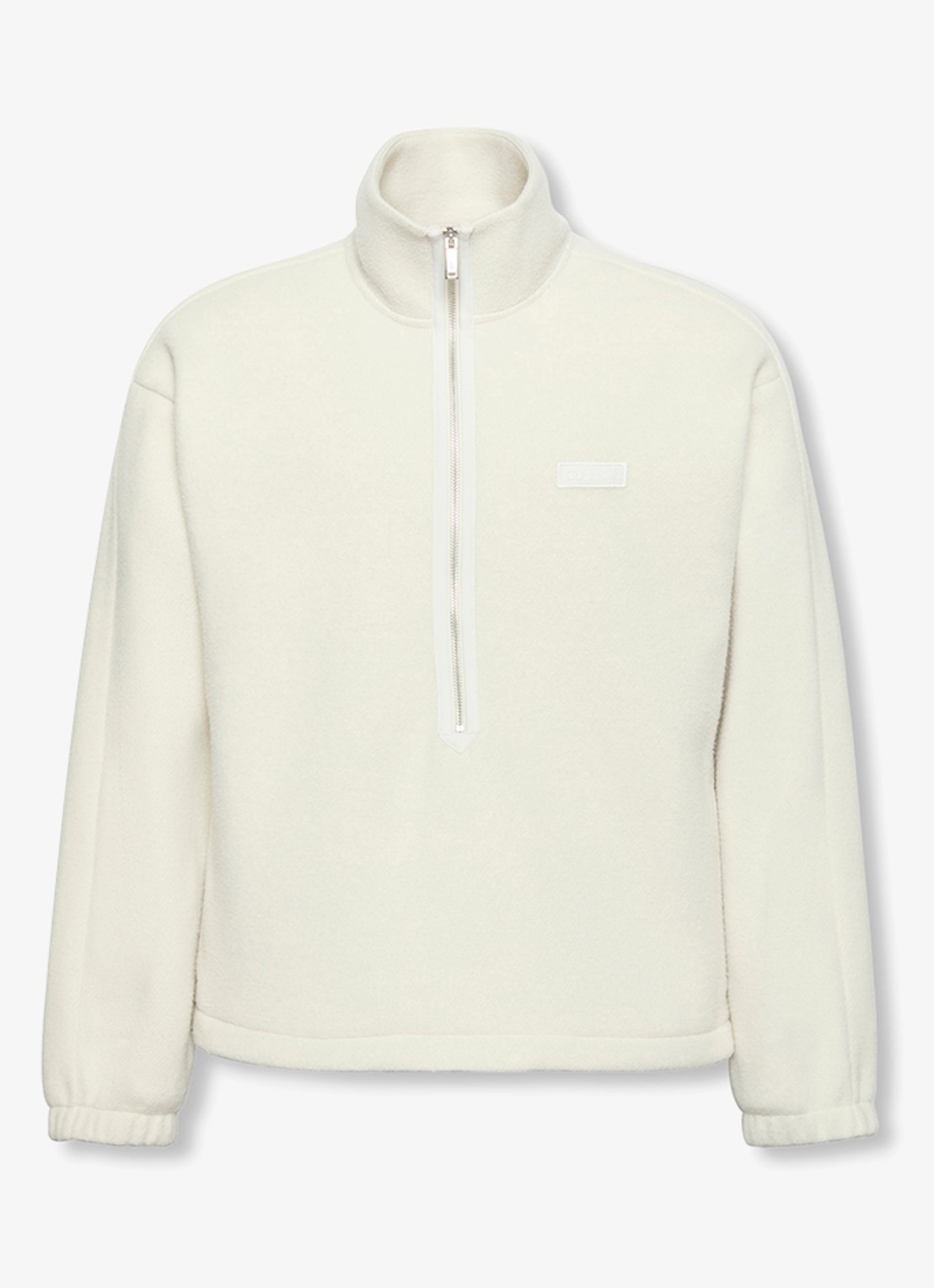 Calvin Klein Sweater met halve rits en logo - voorkant gebroken wit
