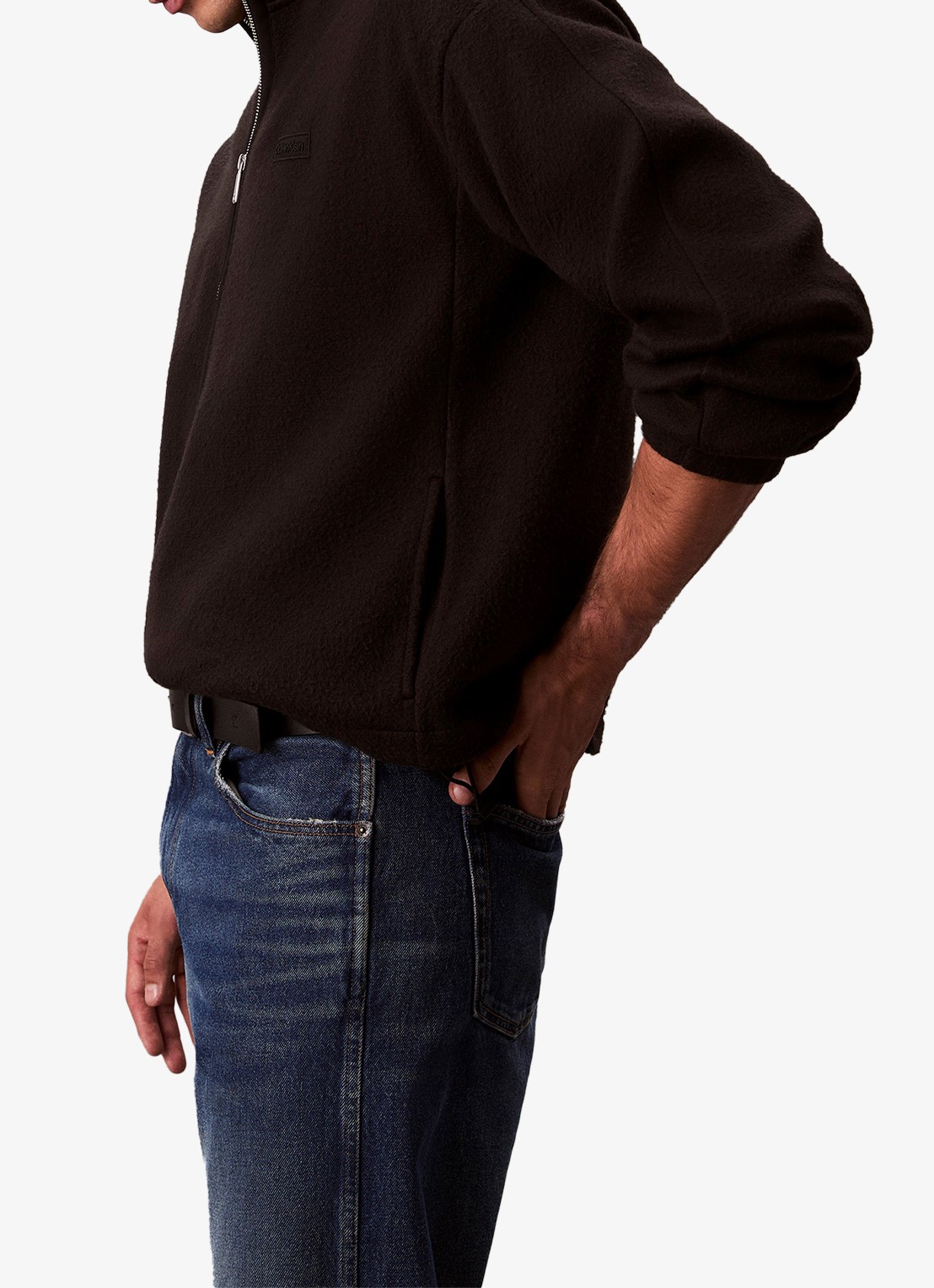 Calvin Klein Sweater met halve rits en logo - detail 5 zwart