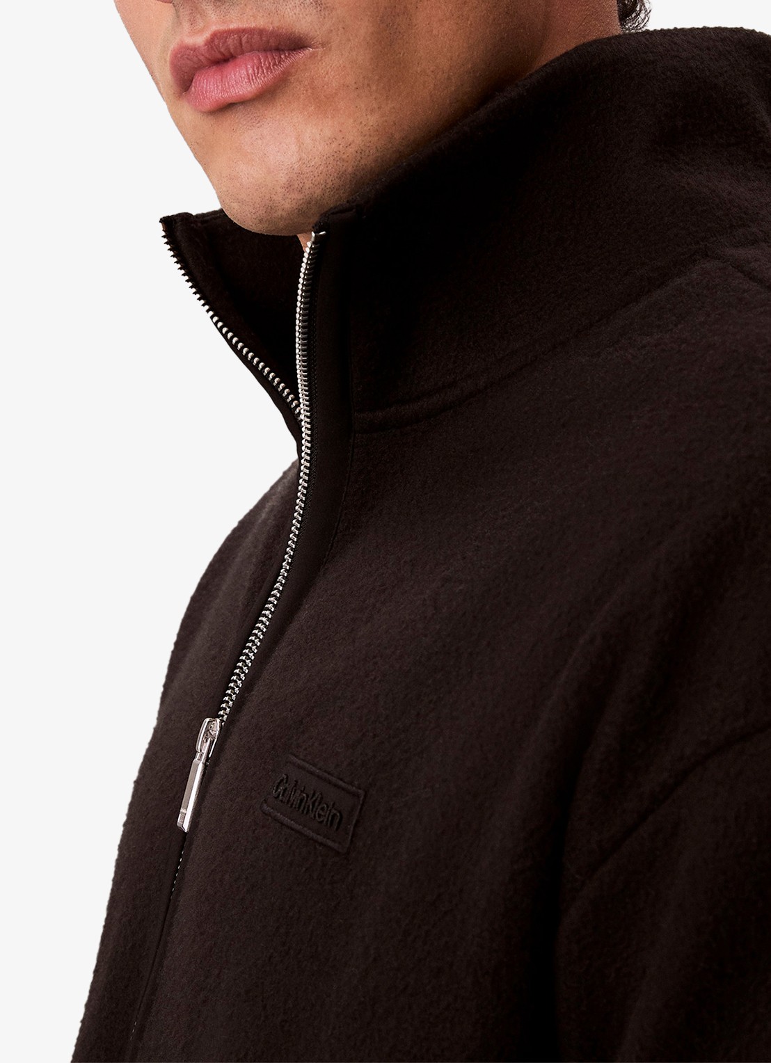 Calvin Klein Sweater met halve rits en logo - detail 7 zwart