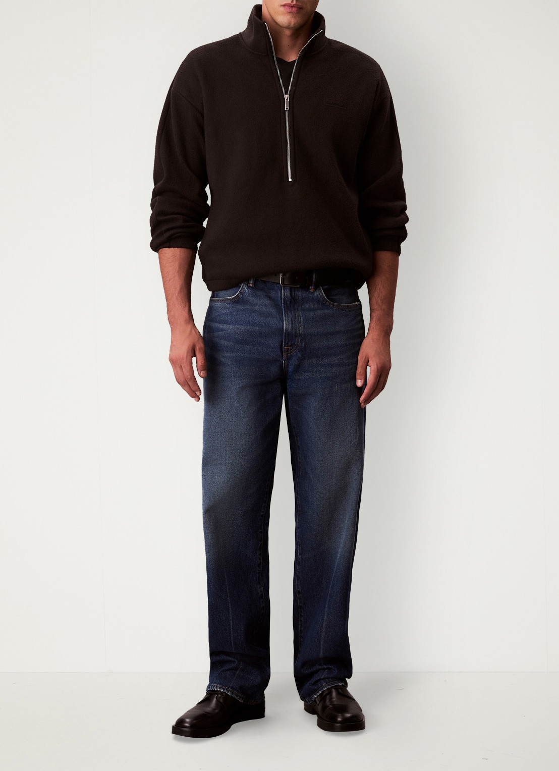 Calvin Klein Sweater met halve rits en logo - voorkant 2 zwart