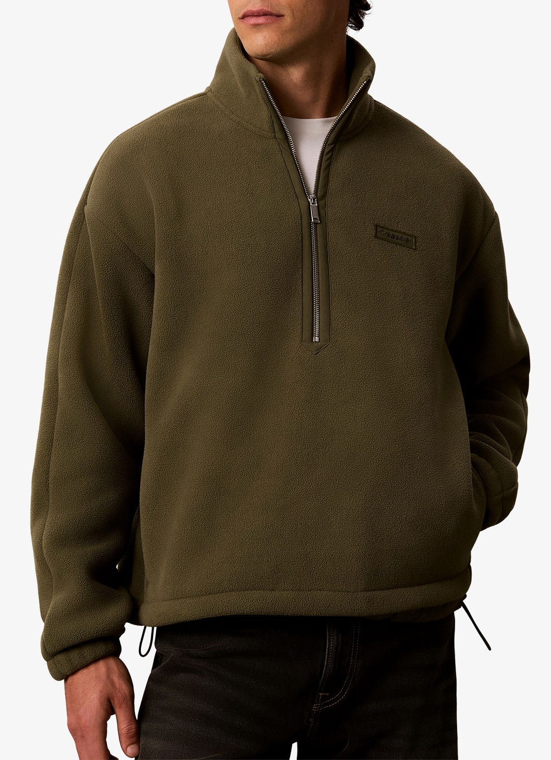 Calvin Klein Sweater met halve rits en logo - detail 3 olive night-li1