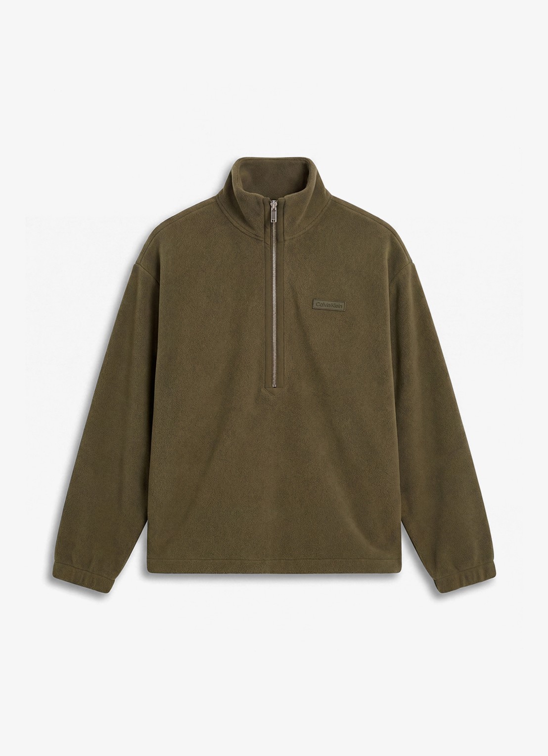 Calvin Klein Sweater met halve rits en logo - voorkant 6 olive night-li1