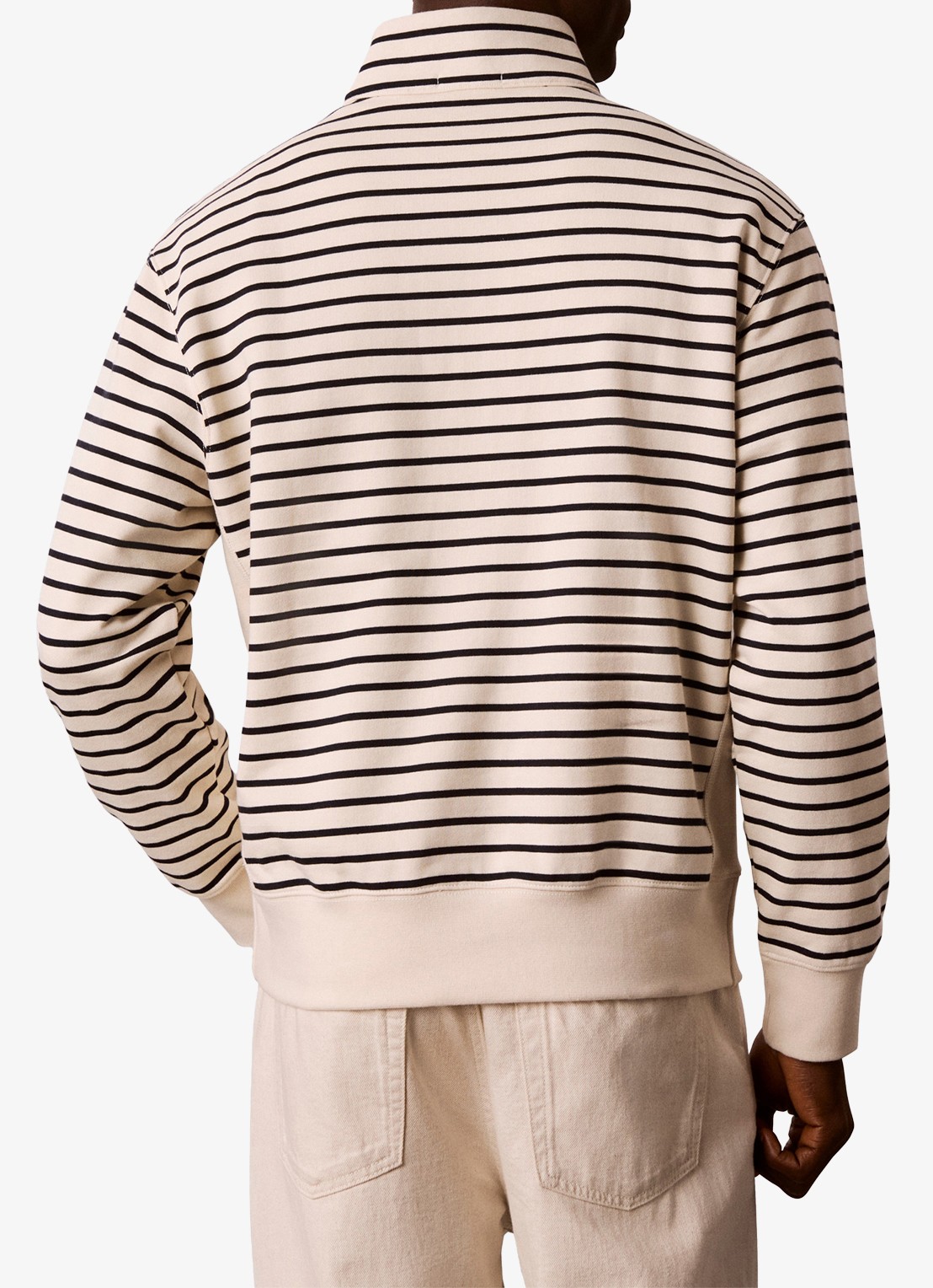 Calvin Klein Sweater met halve rits en streepprint - achterkant 3 gebroken wit