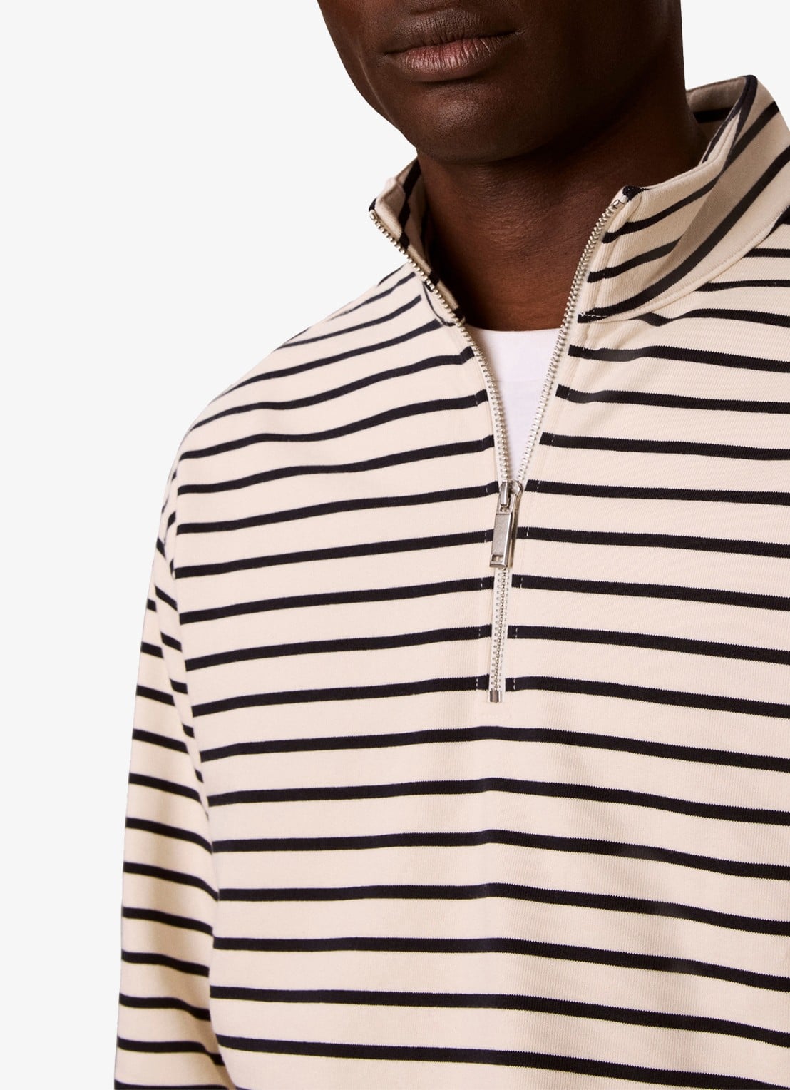 Calvin Klein Sweater met halve rits en streepprint - detail gebroken wit