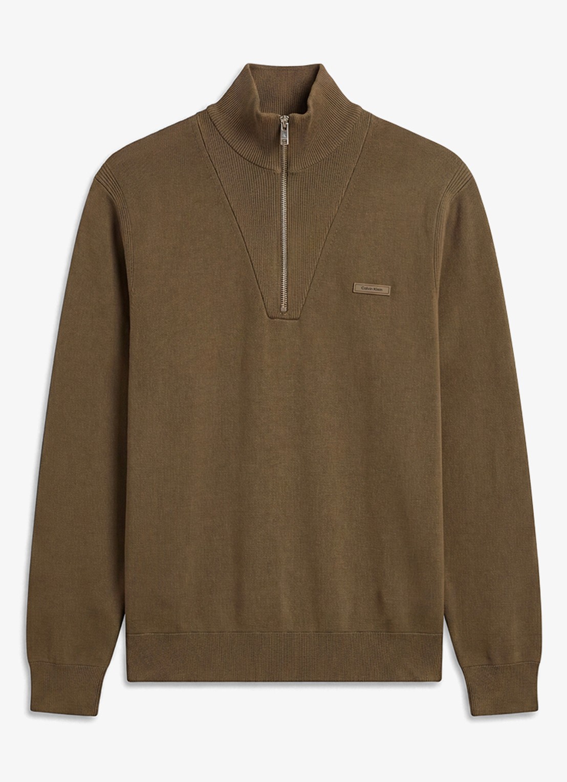 Calvin Klein Sweater met halve rits - voorkant 6 olijfgroen